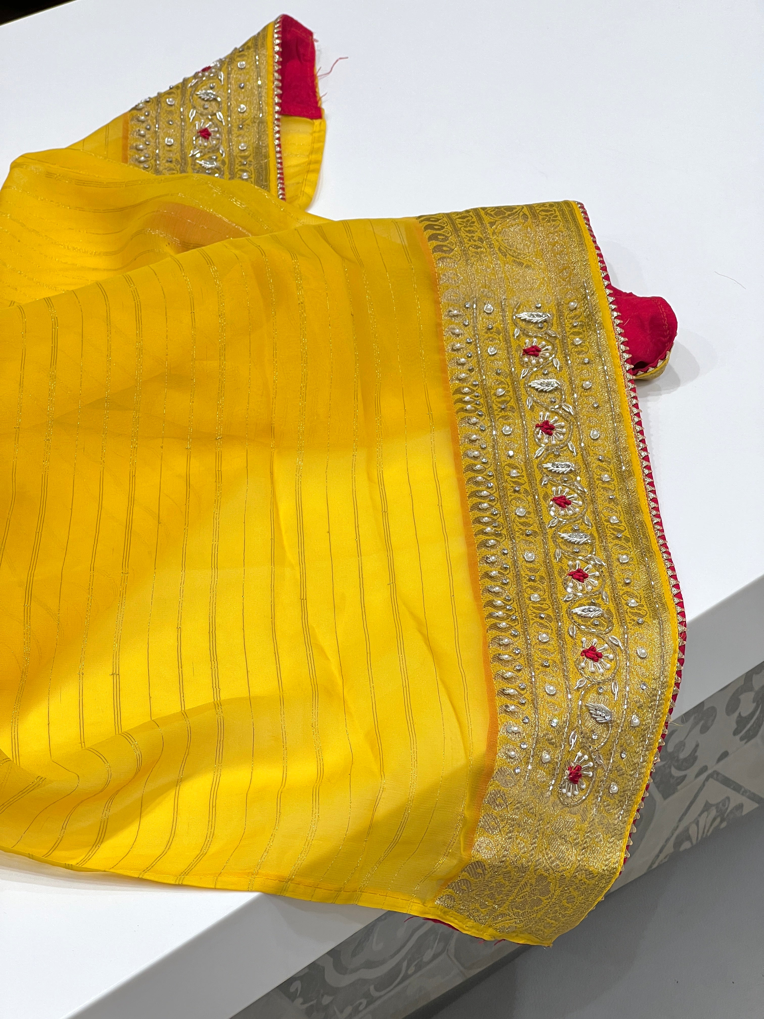 Yellow Georgette Butti Zardozi Resham Embroidery Saree