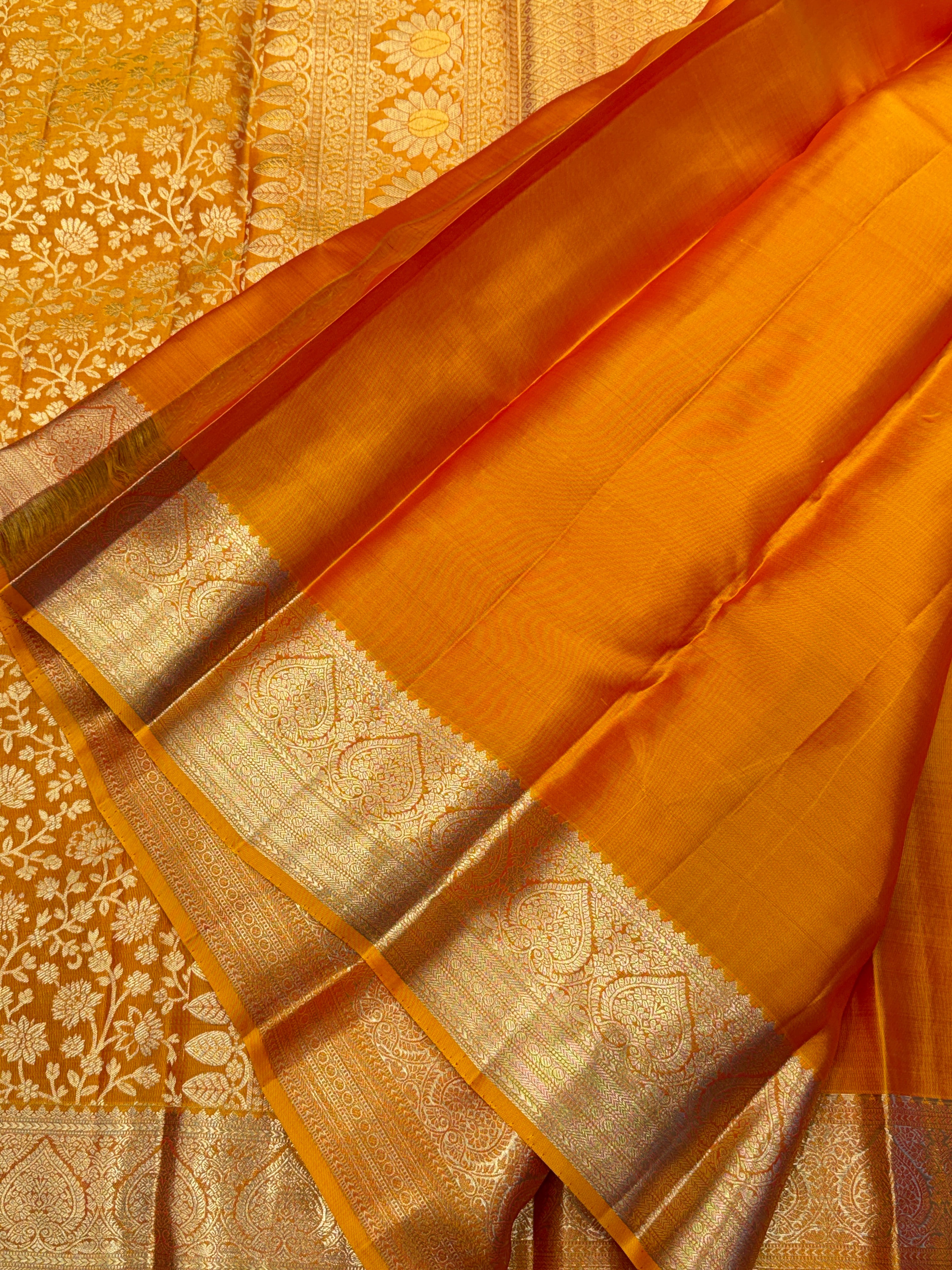 Rust Orange Brocade Jaal Handloom Pure Silk Kanjivaram Saree