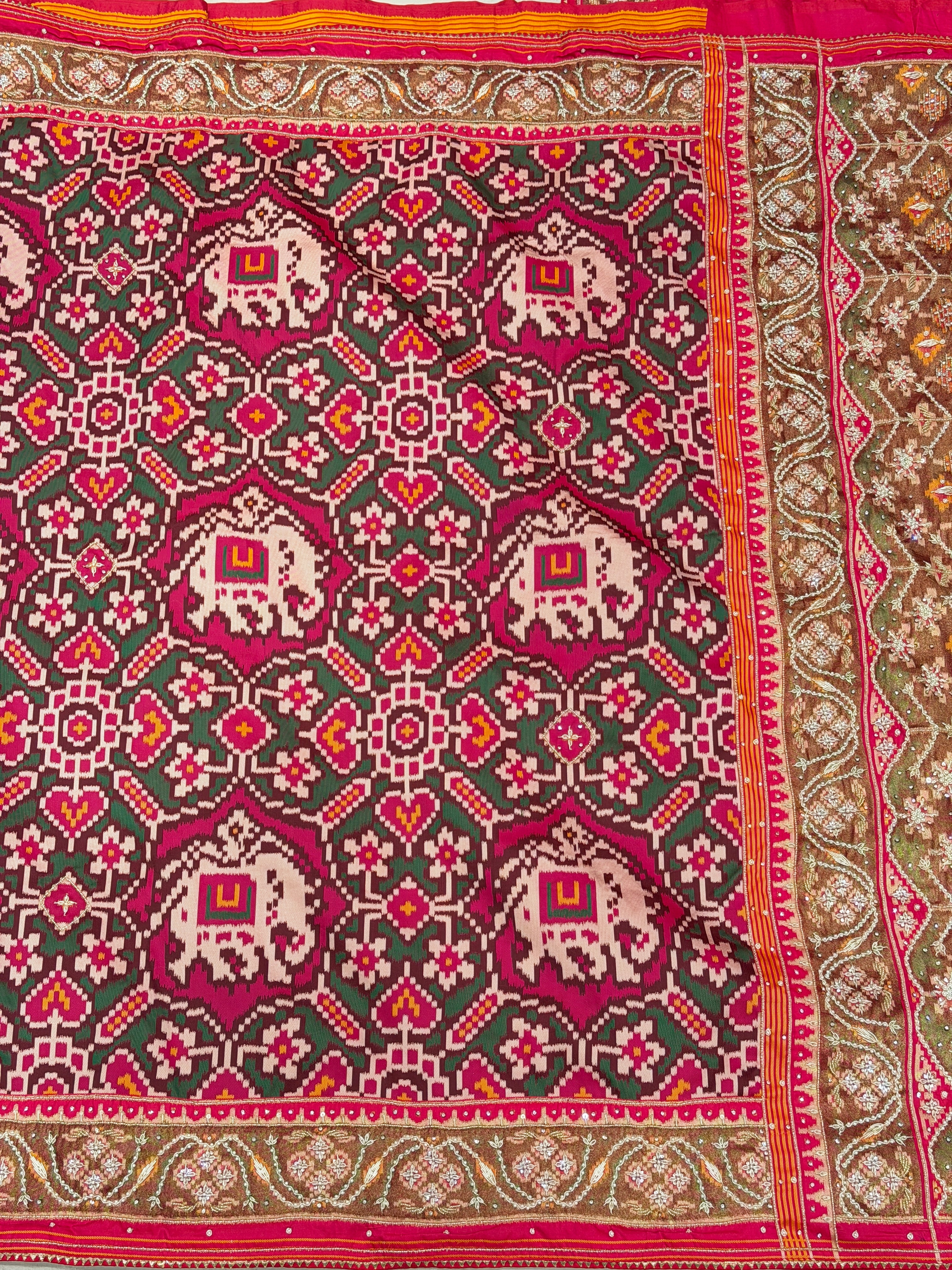 Rani Chabdi Bhat Weave Banarasi Patola Hand Embroidery Saree