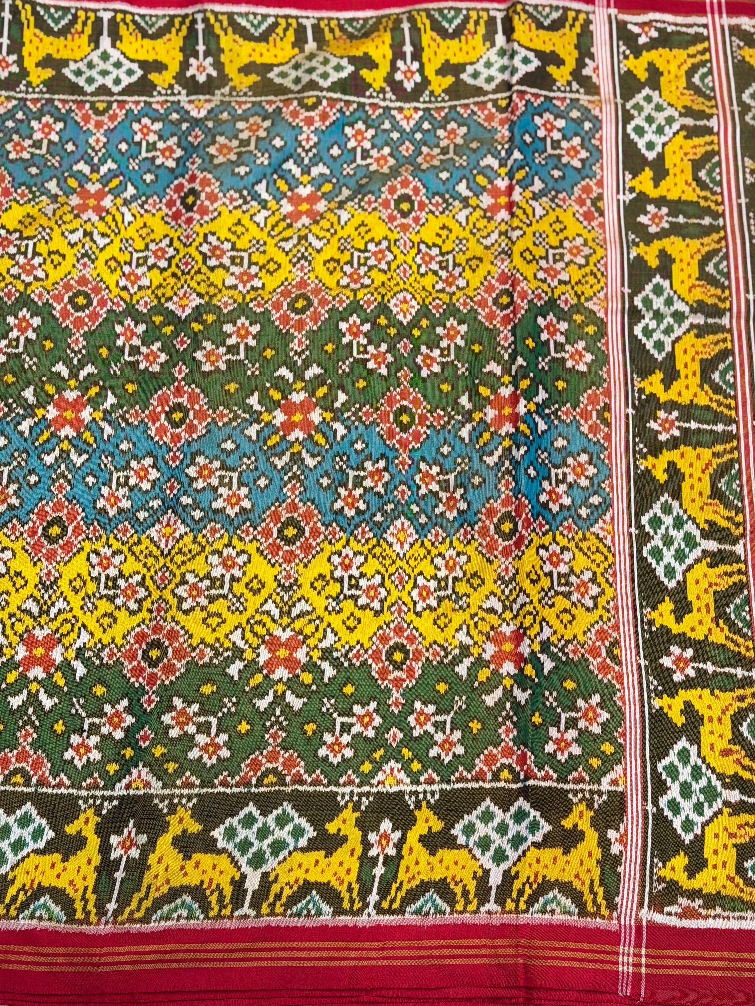Contemporary Navratna Tissue Handloom Patan Patola Ikat Saree