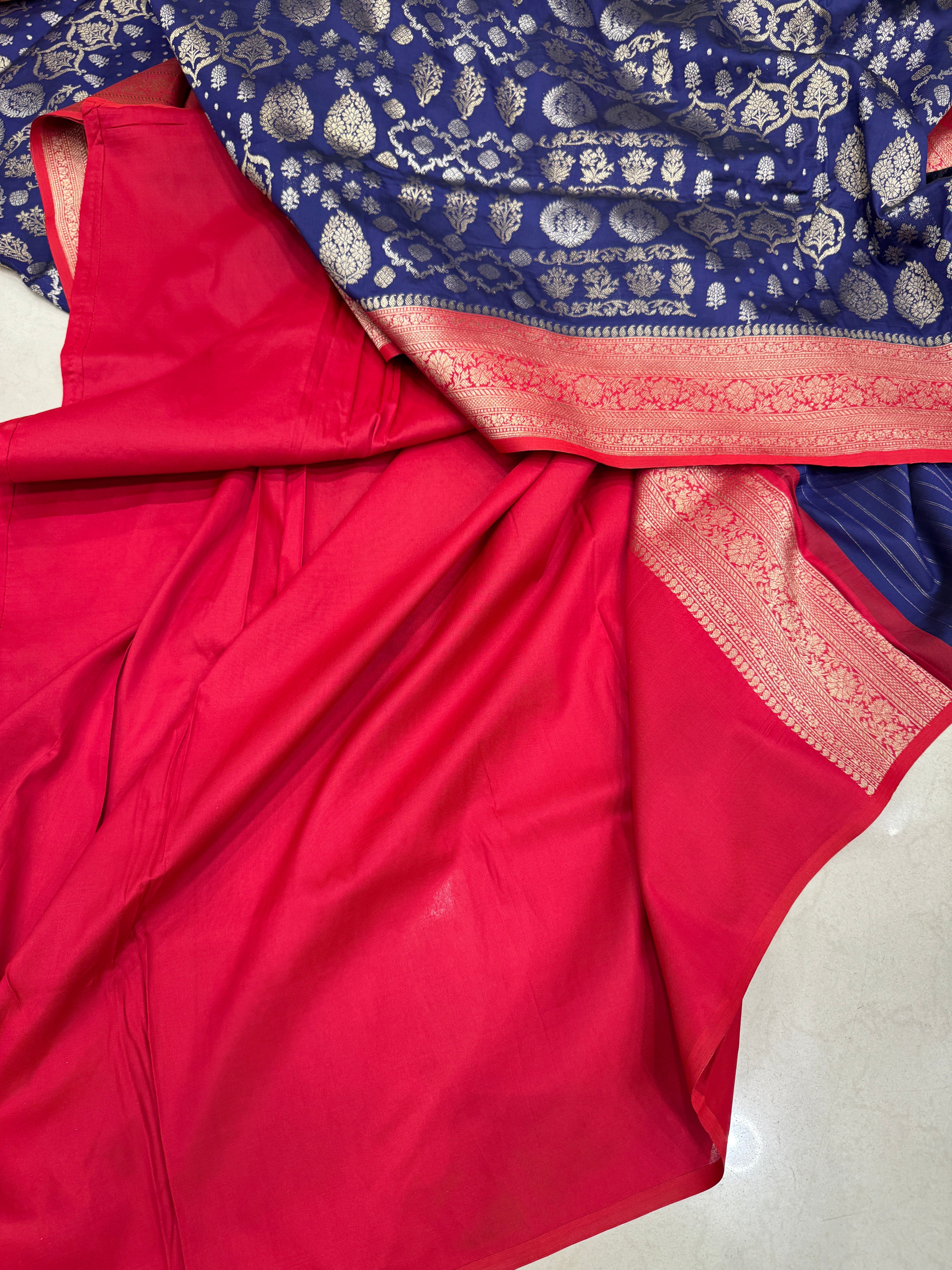 Blue Banarasi Silk Contrast Border Saree