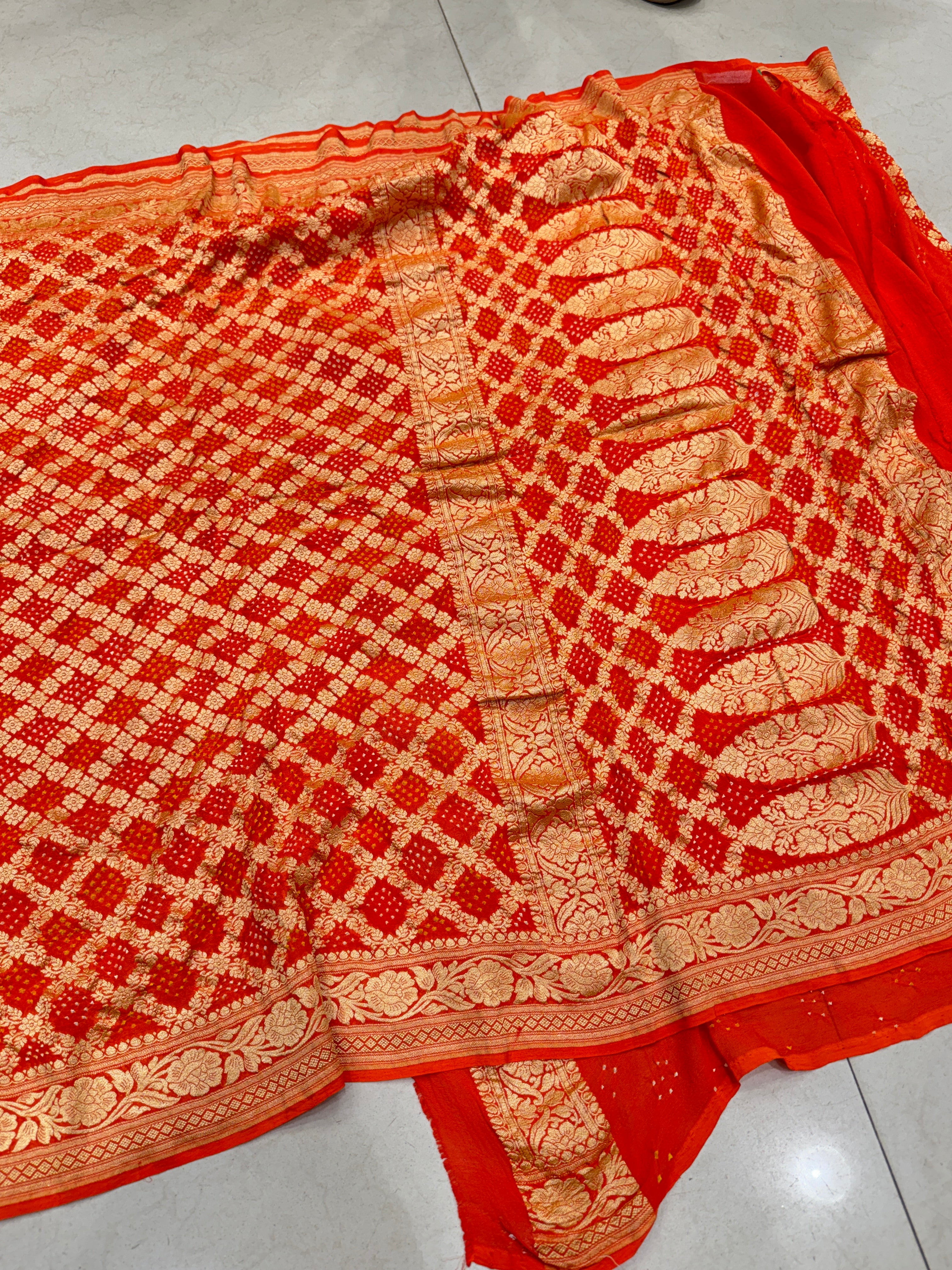 Orange Bandhej Bandhini Saree