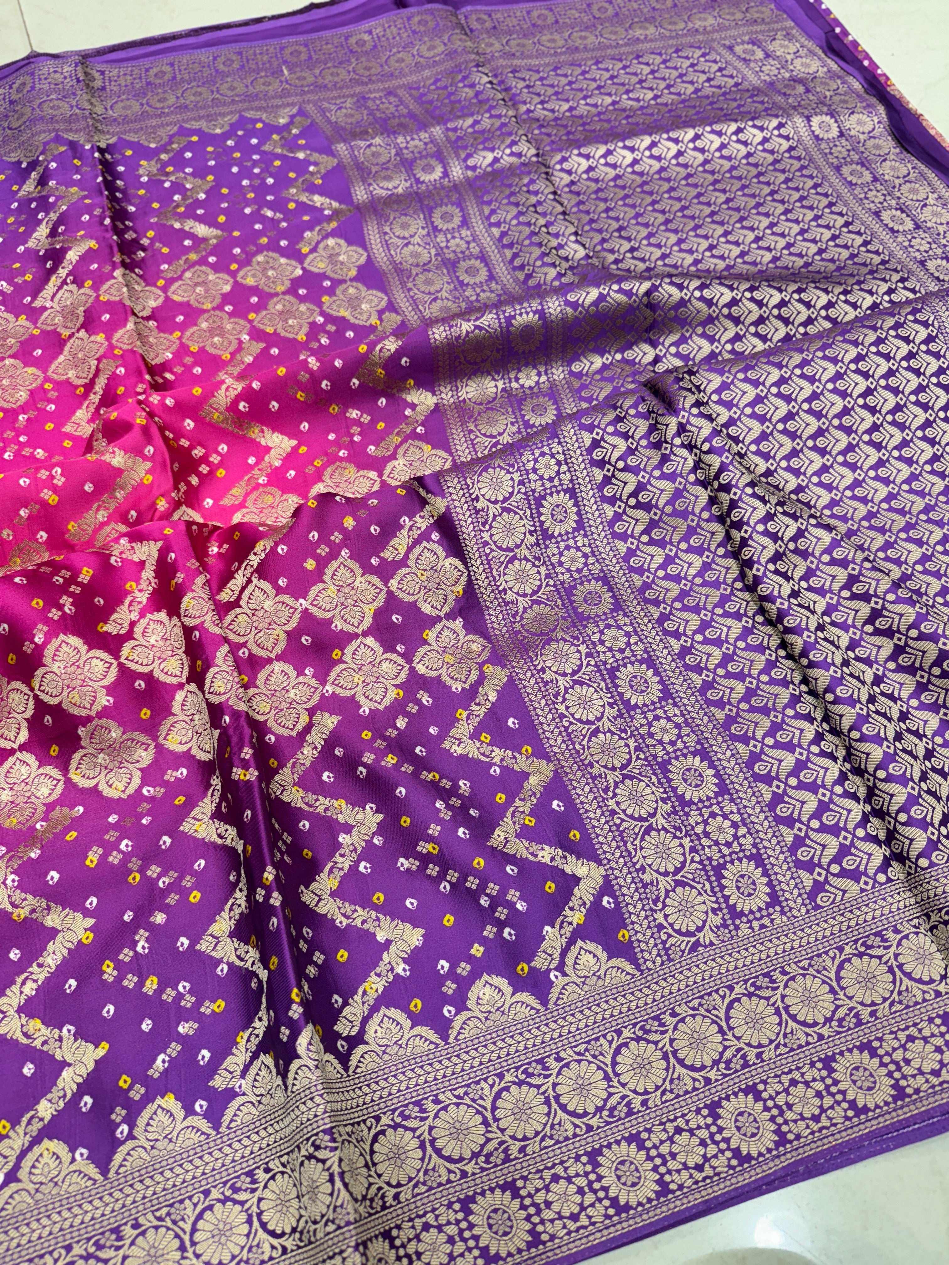 Shaded Rani Purple Bandhej Style Modal Satin Saree