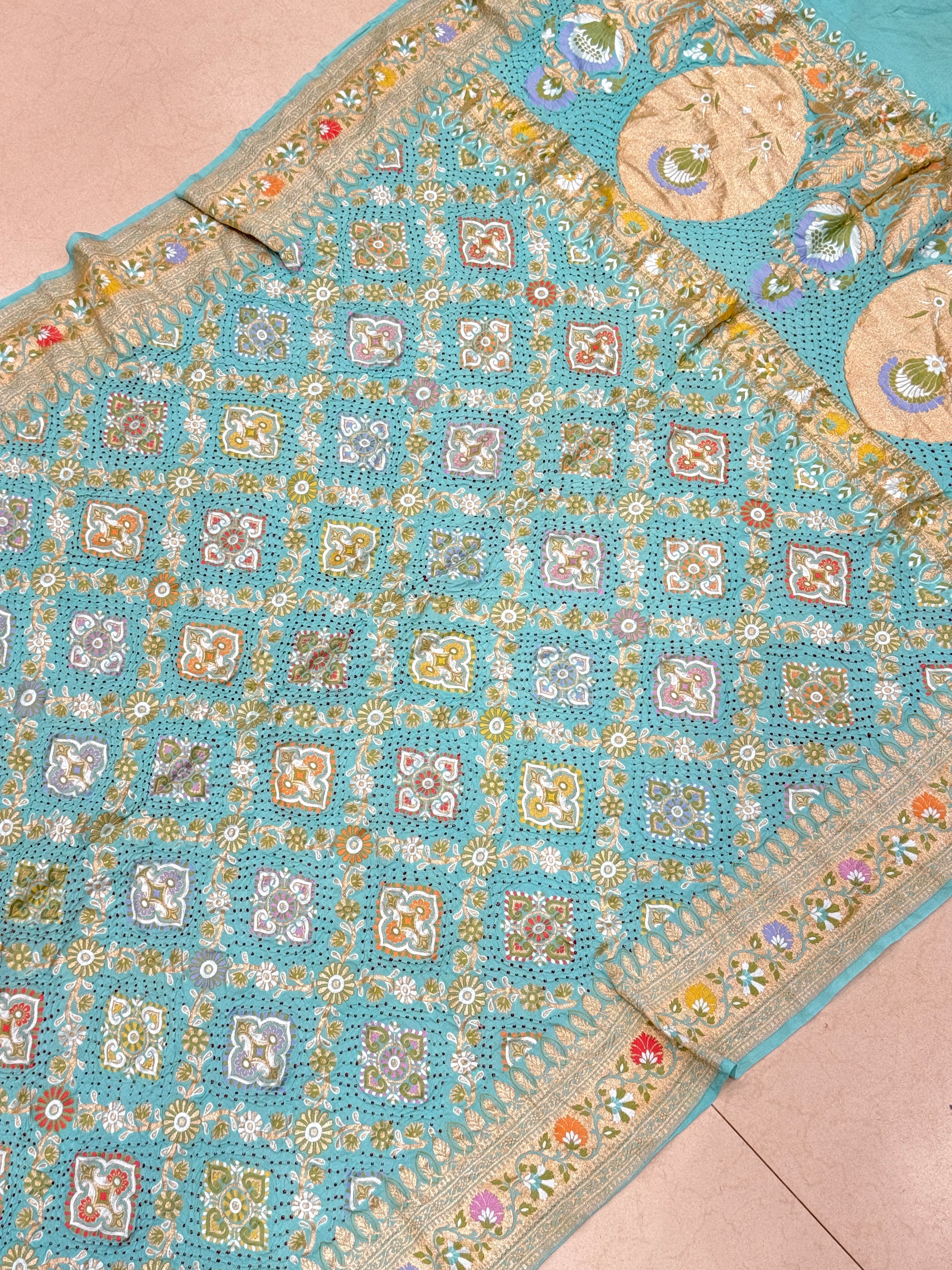 Pastel Turquoise Meenakari Handloom Bandhej Georgette Dupatta