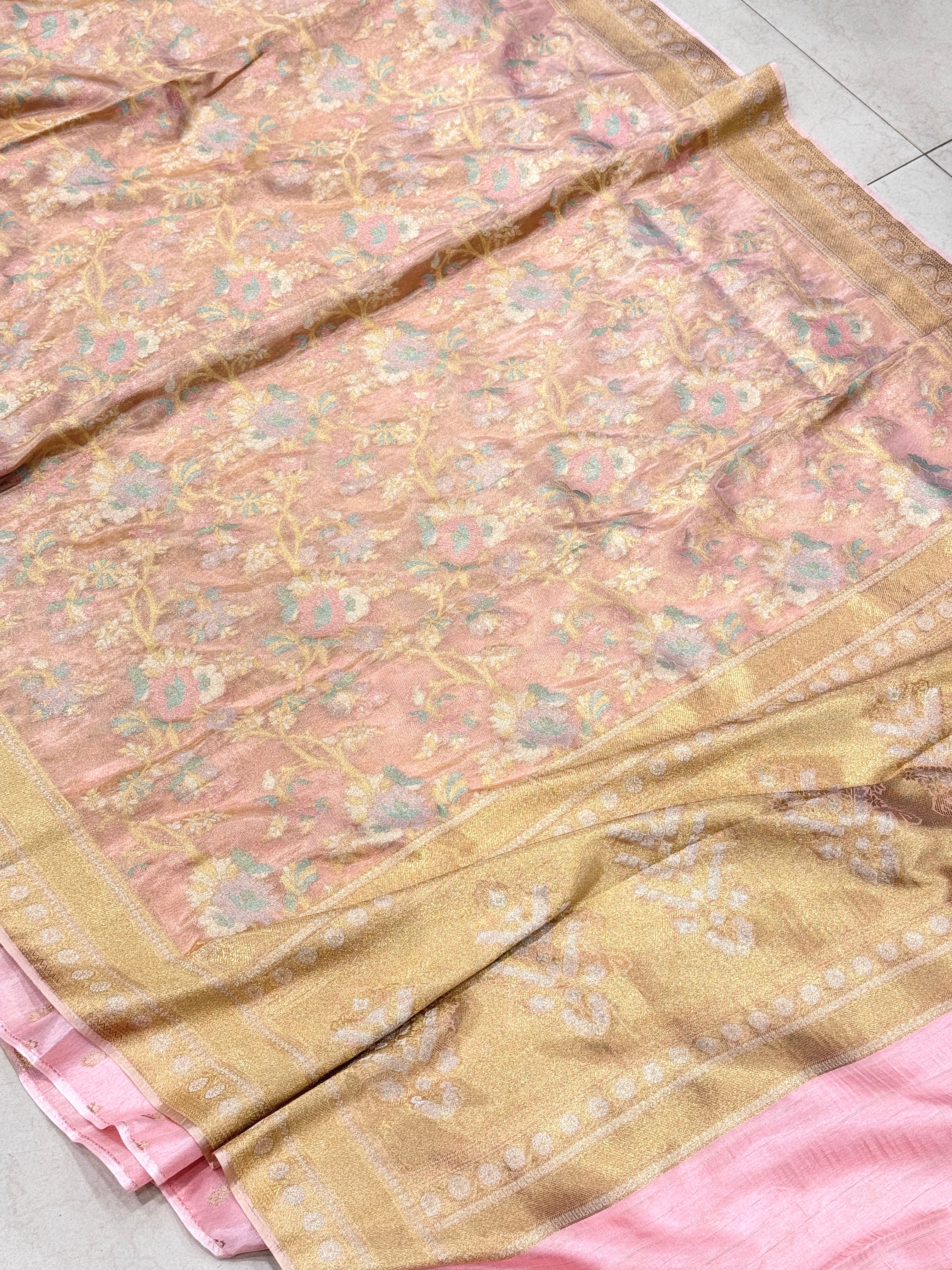 Light Pink Meenakari Munga Tissue Banarasi Saree