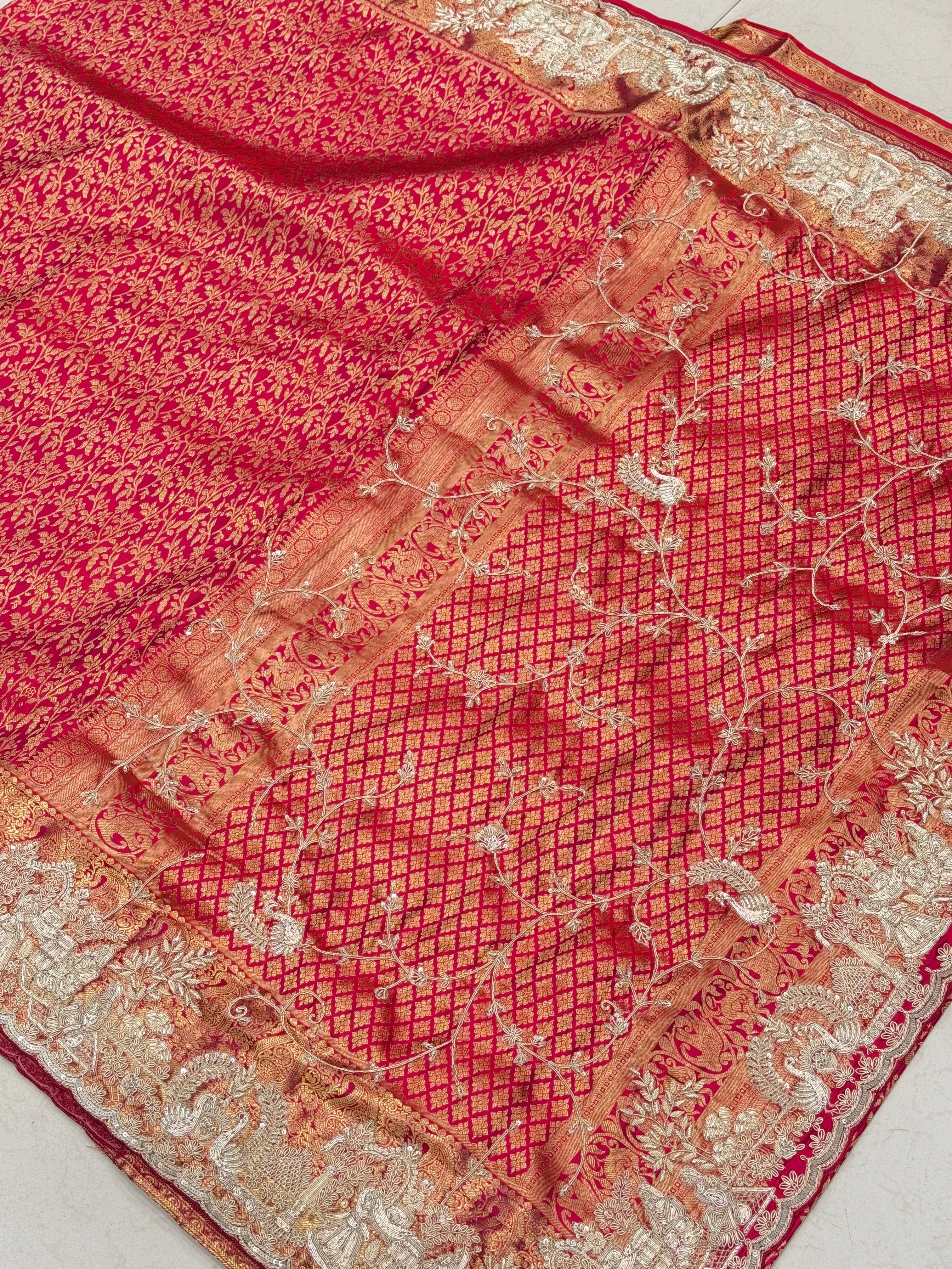 Rani Pink Pure Kanjivaram Doli Edit Hand Embroidery Zardosi Saree