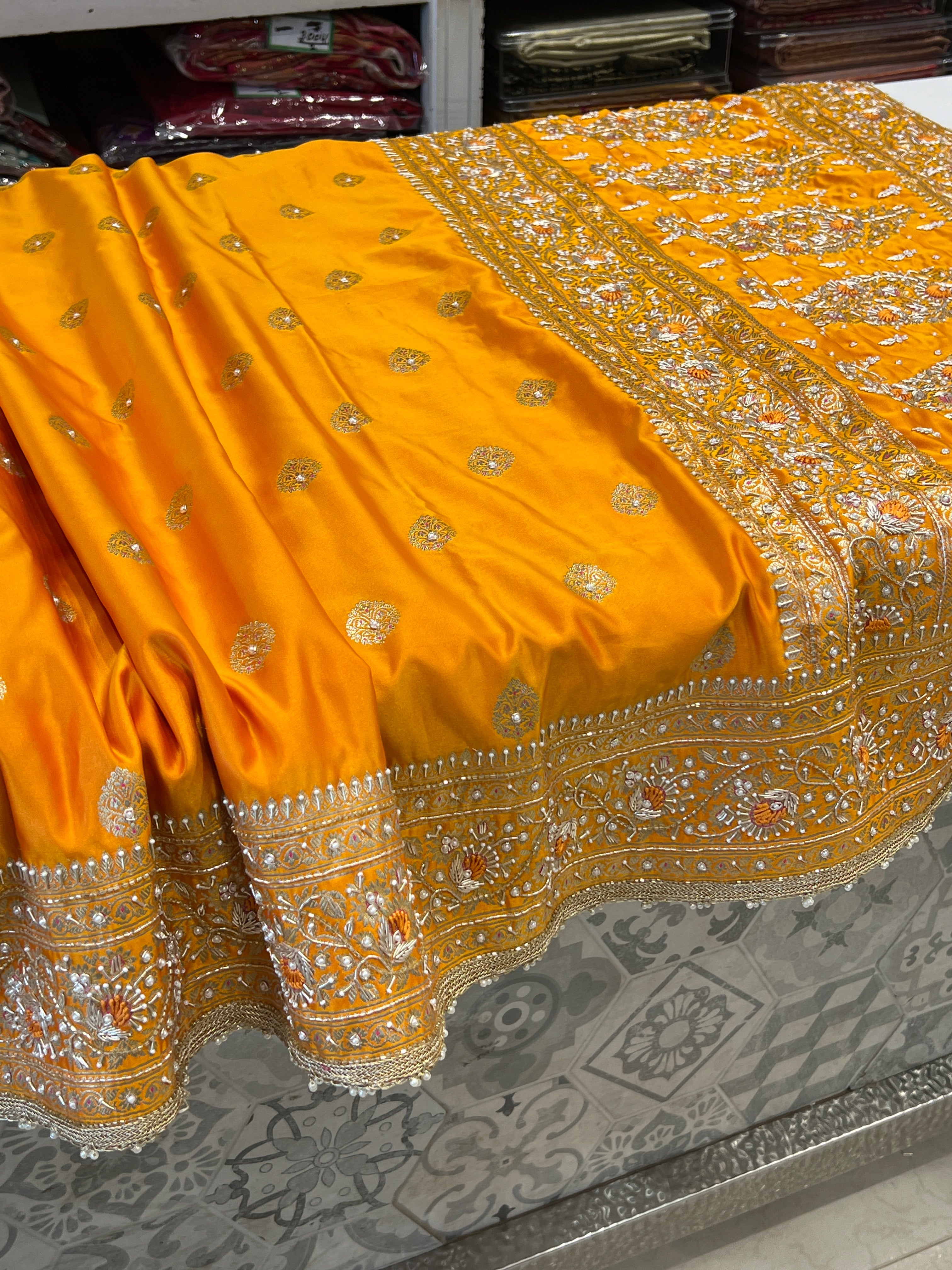 Mango Yellow Banarasi Buttas Resham Zardosi Hand Embroidery