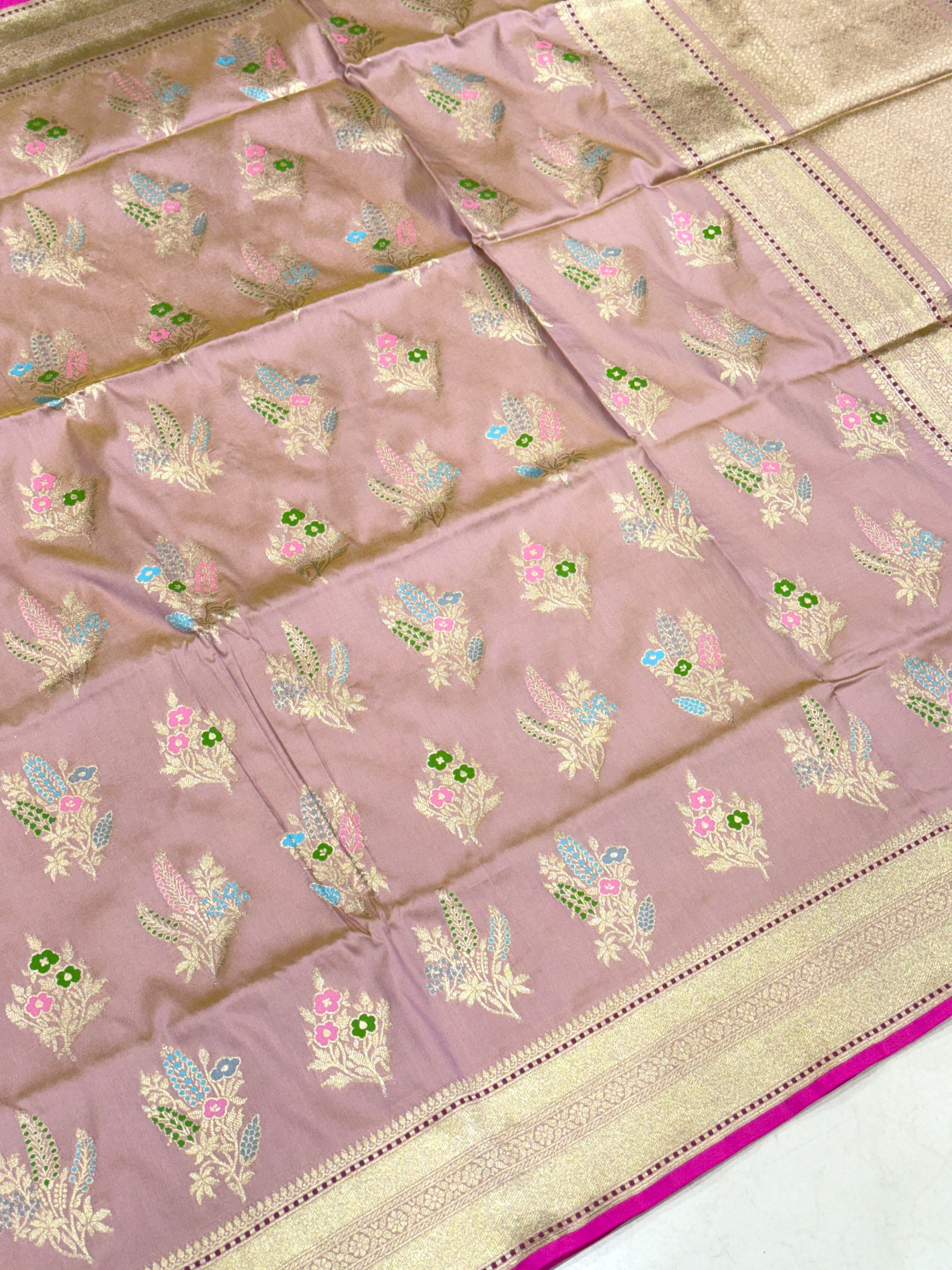 Pastel Pink Paisley Butta Banarasi Silk Saree