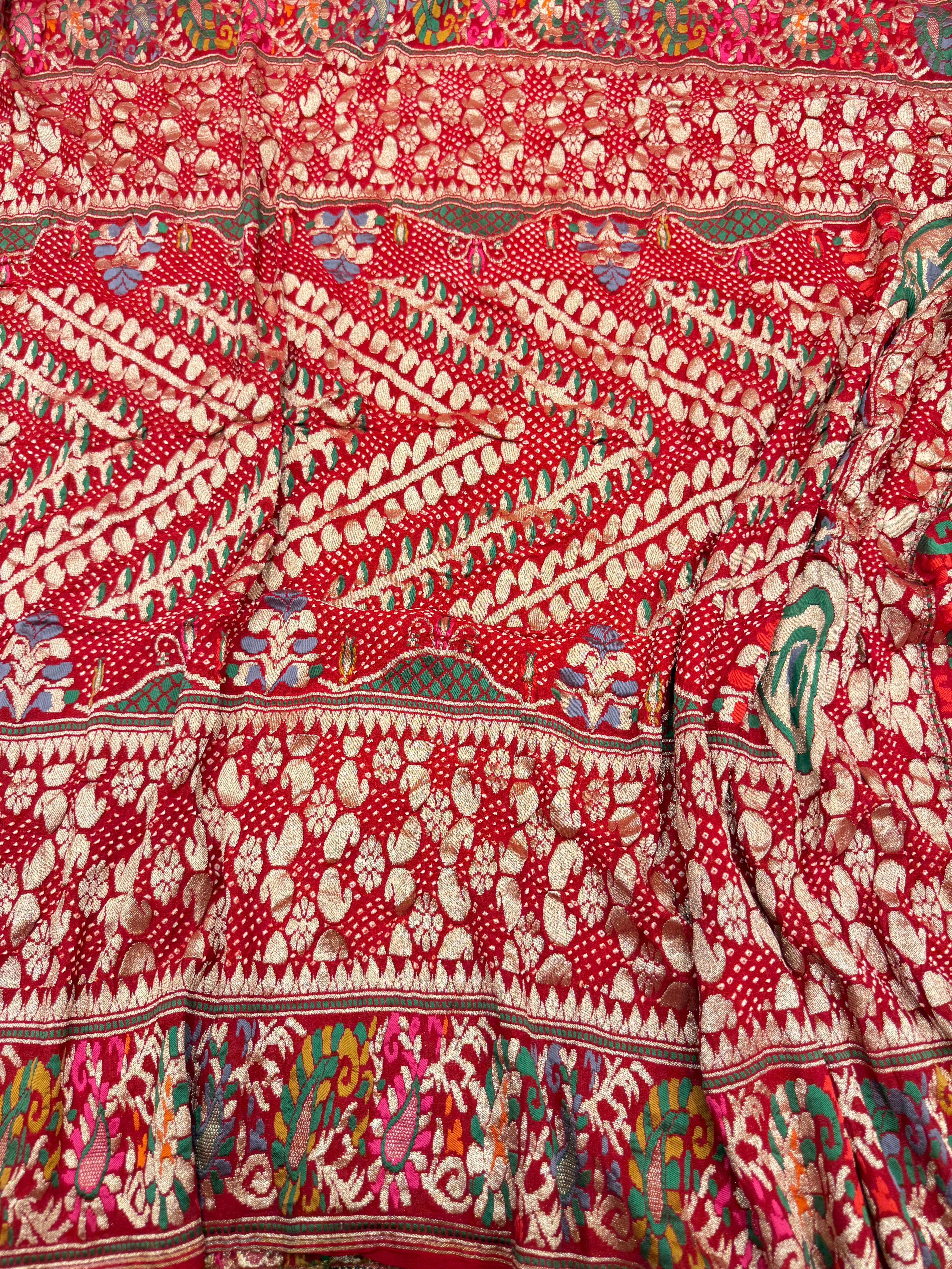Red Meenakari Rai Bandhej Georgette Bandhini Saree