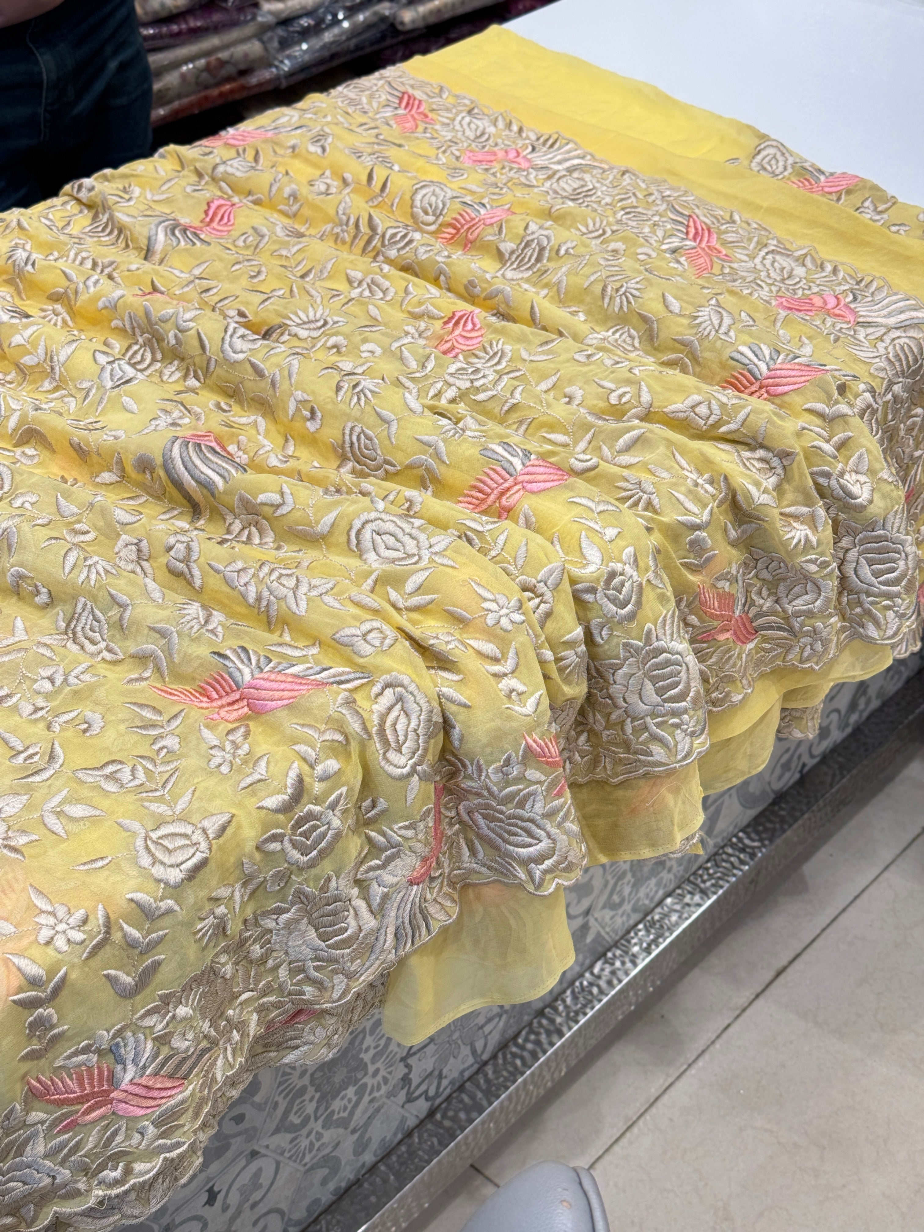 Yellow Multi Colour Parsi Gara Saree