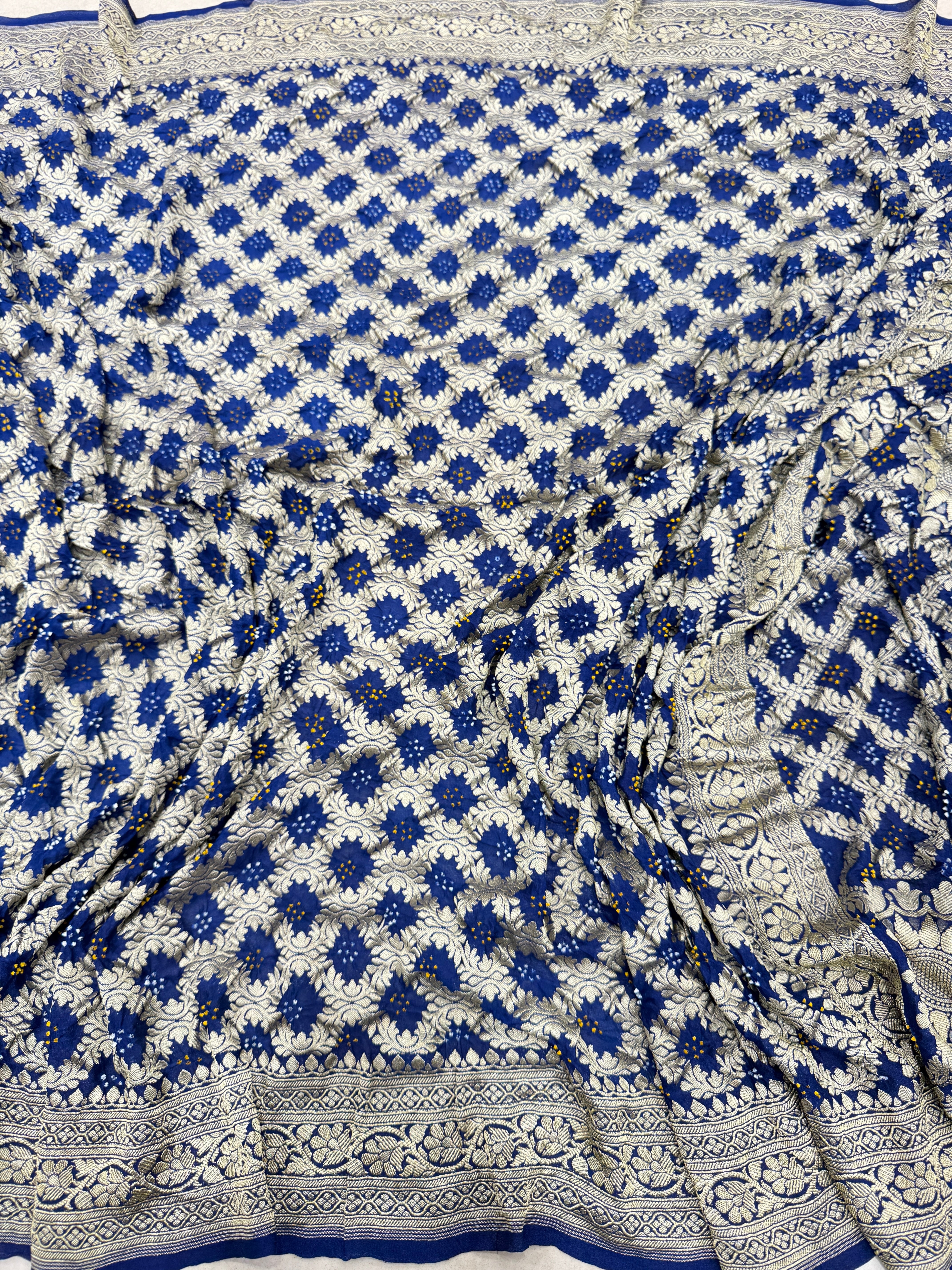 Royal Blue Bandhej Bandhini Saree
