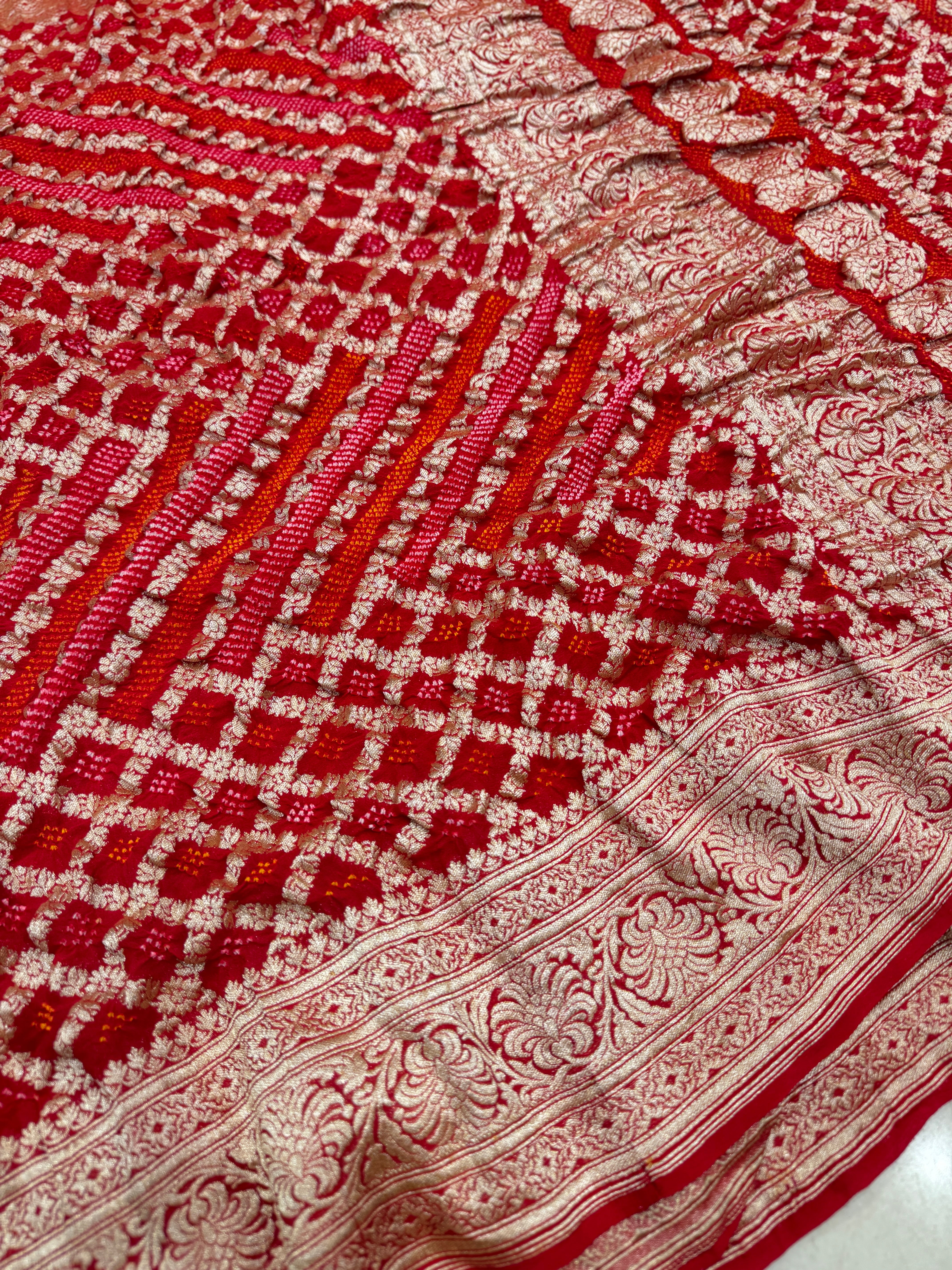 Red Kadwa Rai Bandhej Bandhini Saree