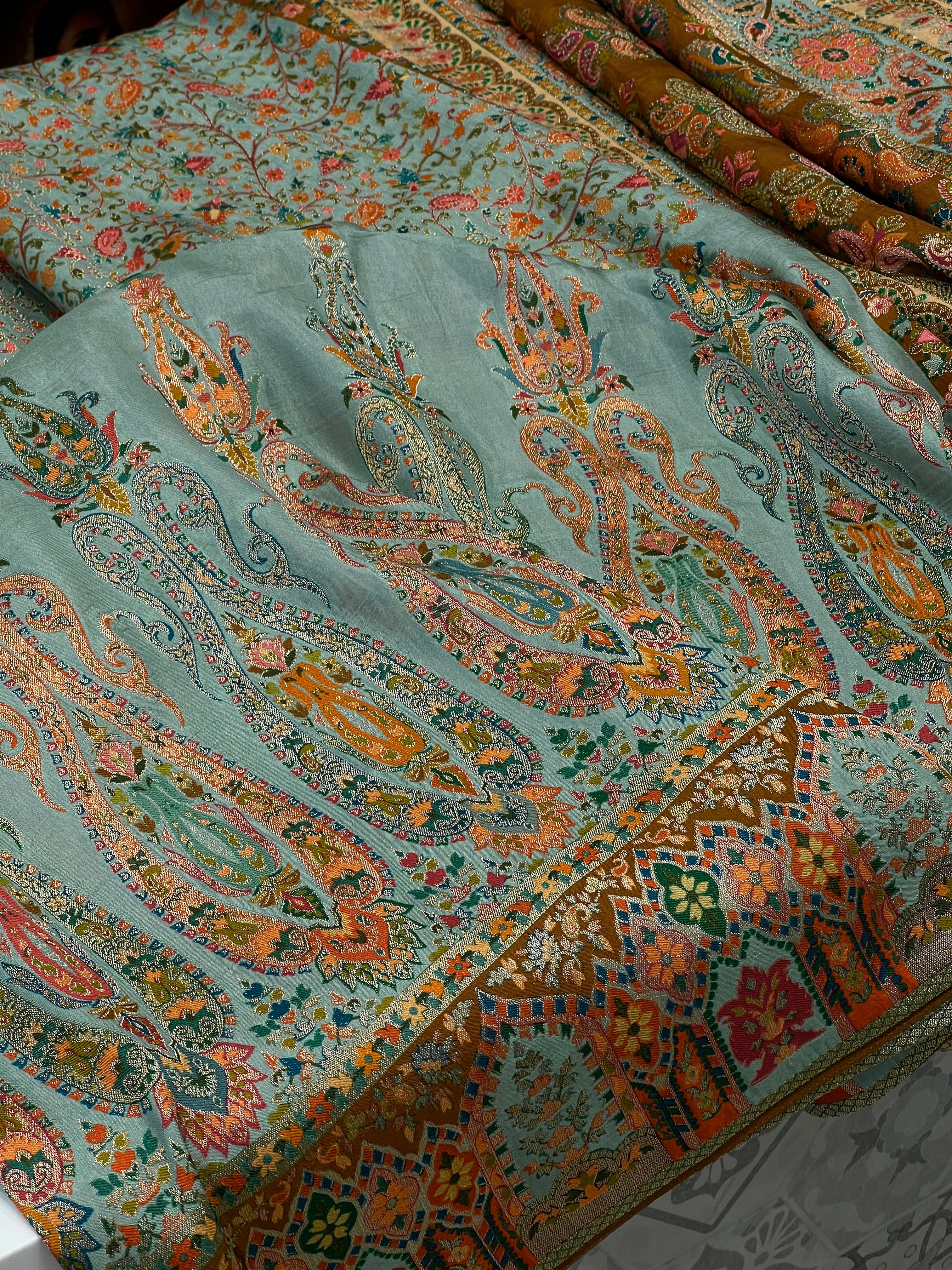 Sea Green Pashmina Style Silk Half n Half Saree