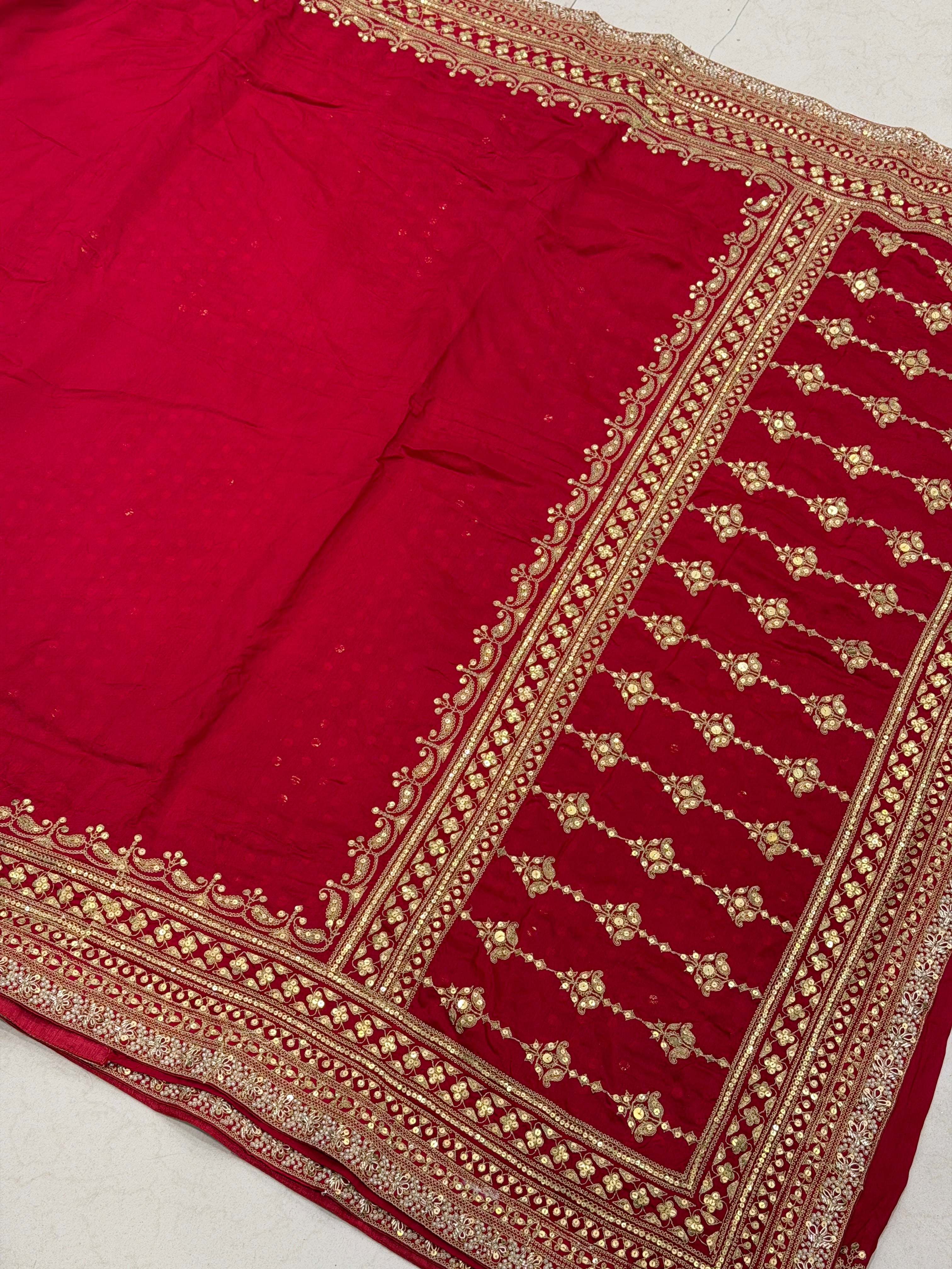 Red Pure Silk Sabyasachi Inspired Marodi Sequin Jaal Pallu Saree