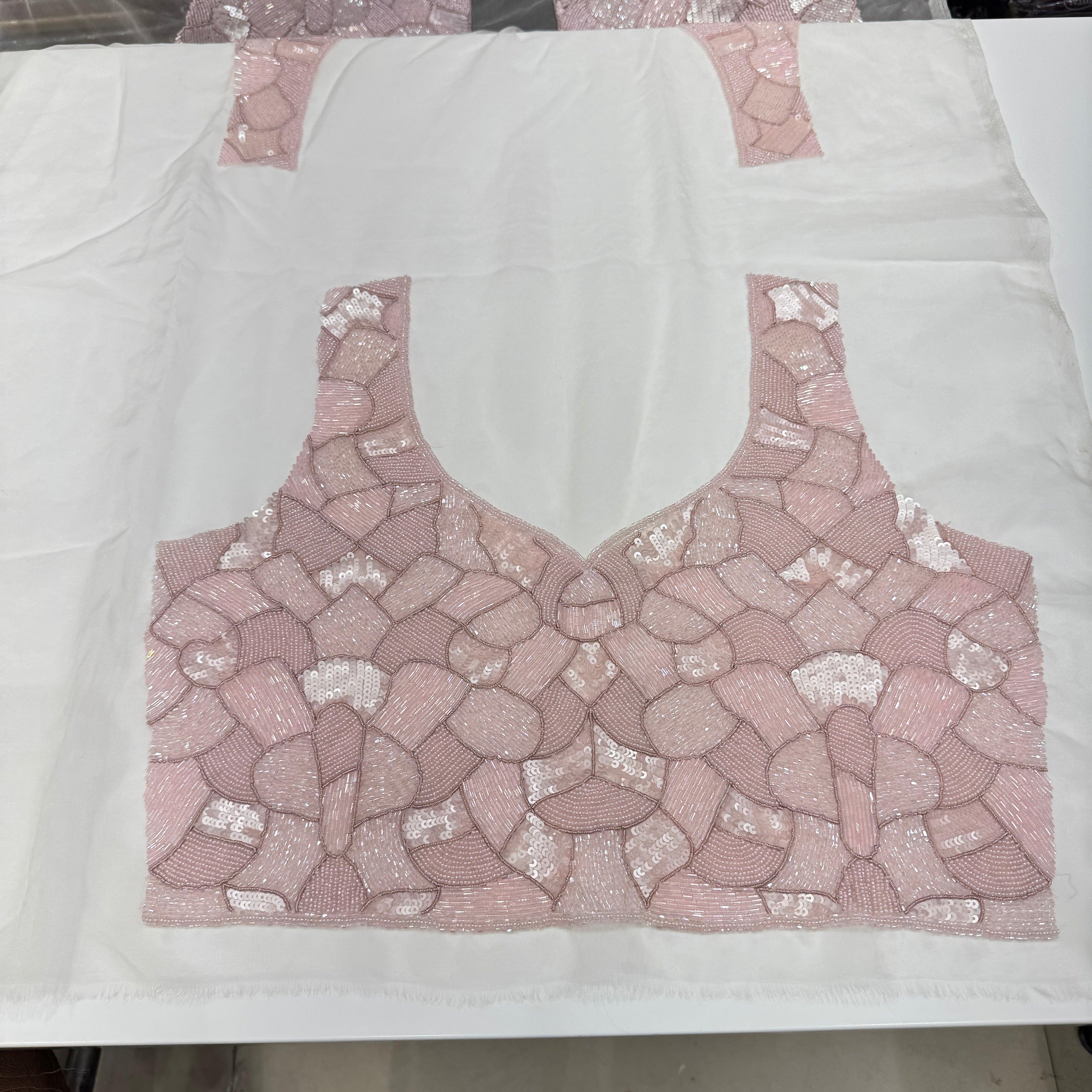 Baby Pink Hand Embroidery Organza Blouse Piece