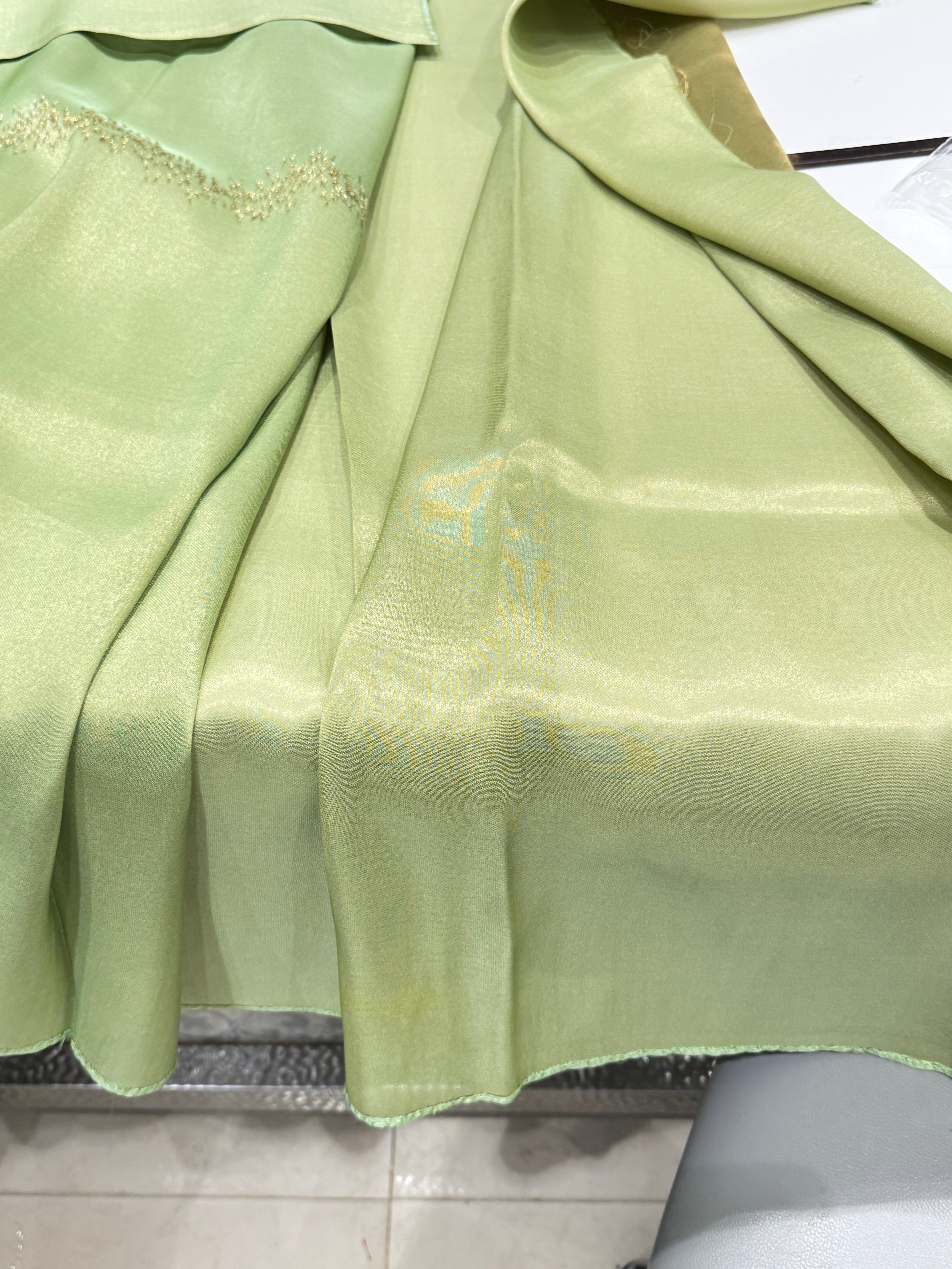 Pista Green Gold Silver Half Half Contemporary Banarasi Tissue Silk Saree
