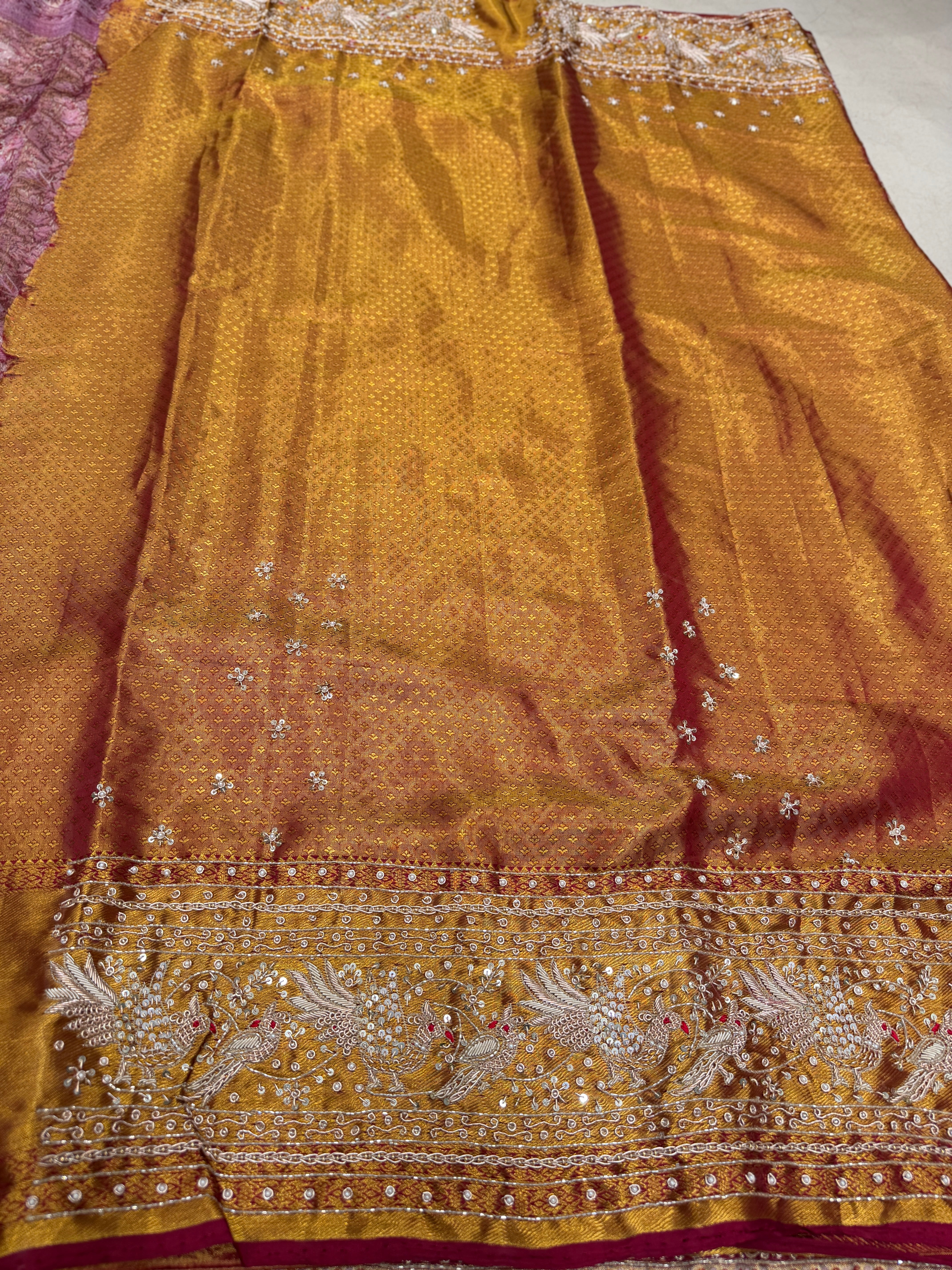 Pastel Pink Meenakari Tissue Kanjivaram Zardosi Hand Embroidery Saree