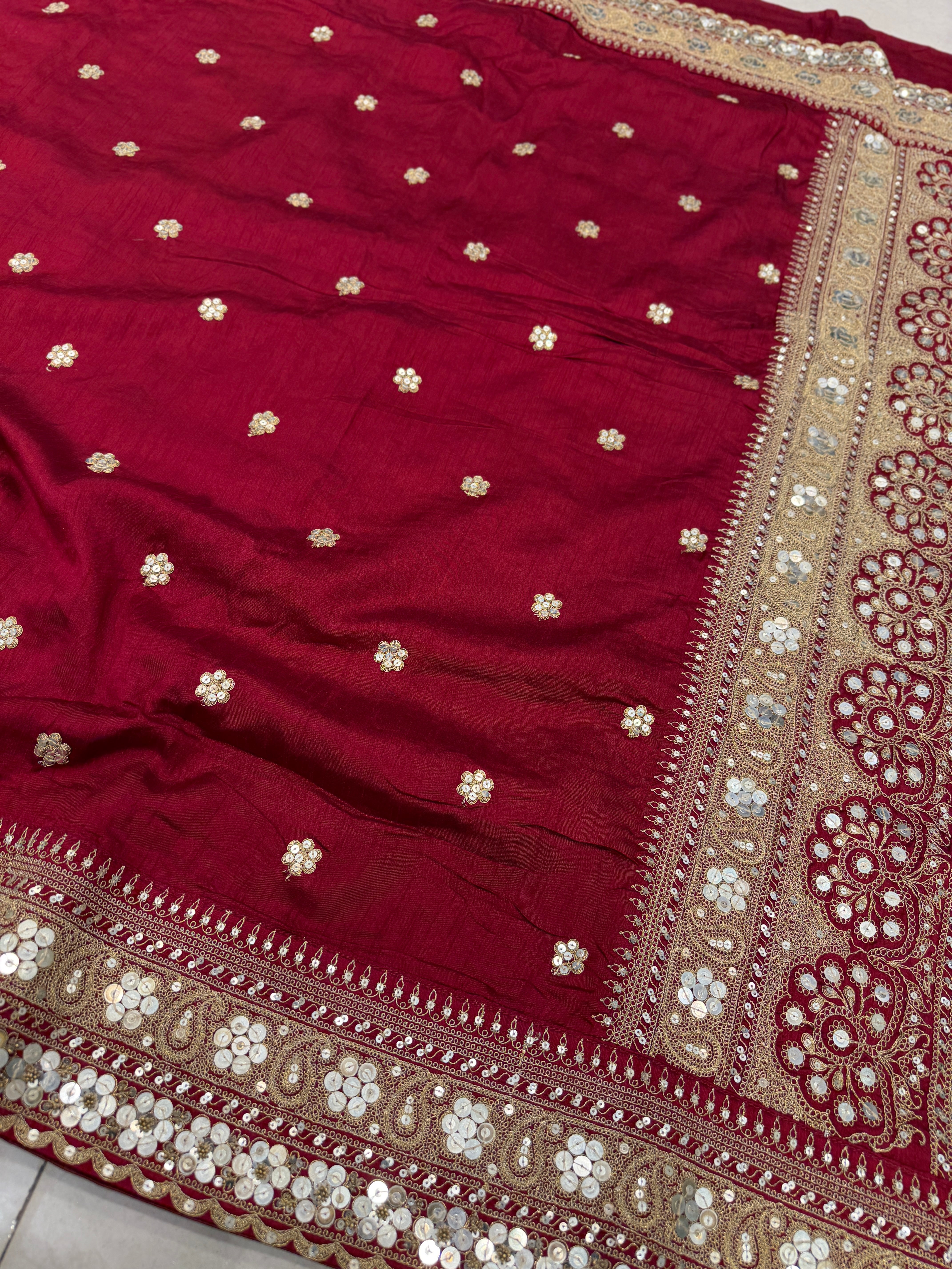 Maroon Sabyasachi Inspired Marodi Embroidery Pure Silk Saree jaal pallu Saree