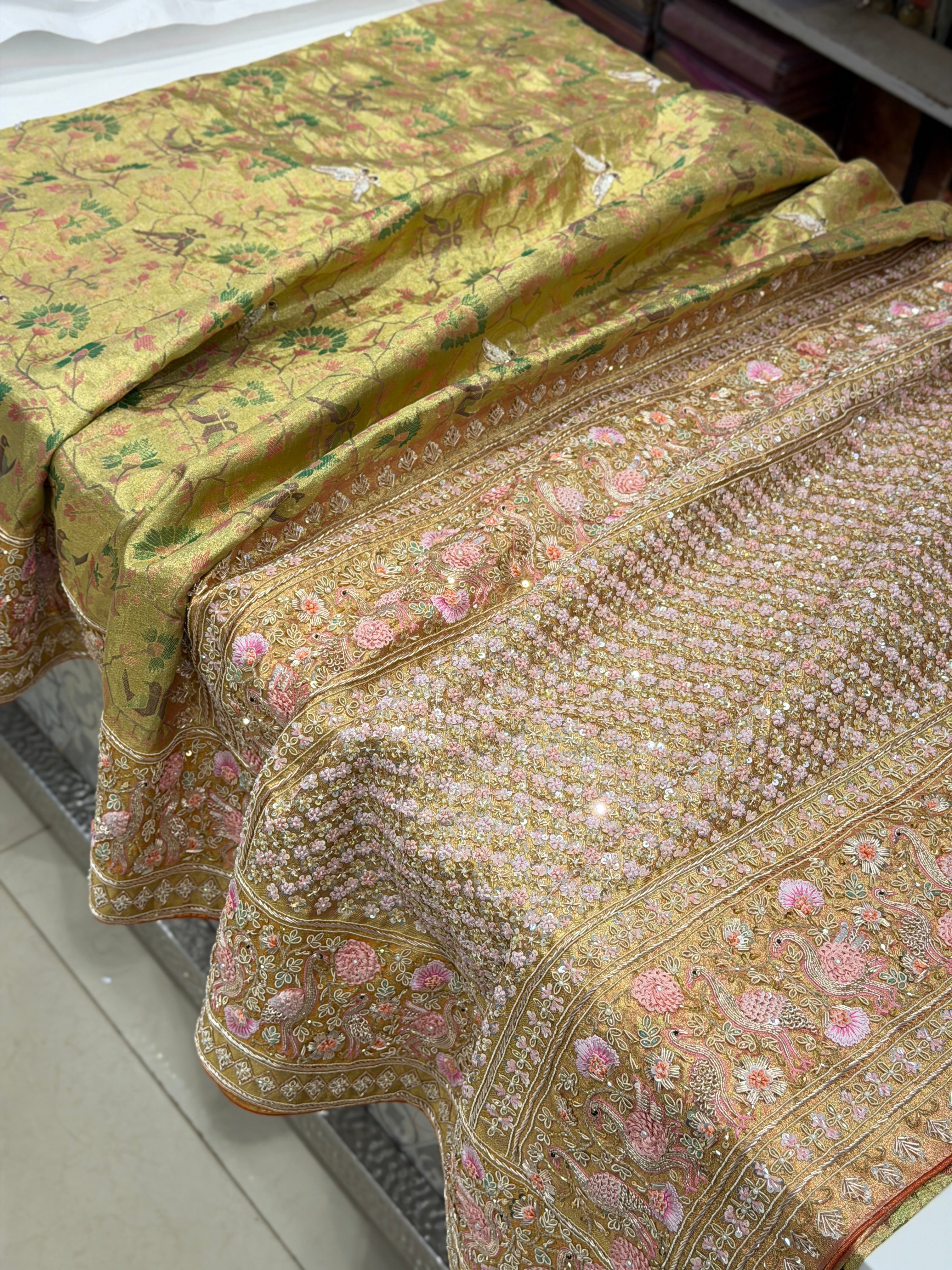 Pista Green Paithani Kanjivaram Luxury Zardosi Resham Hand Embroidery Saree