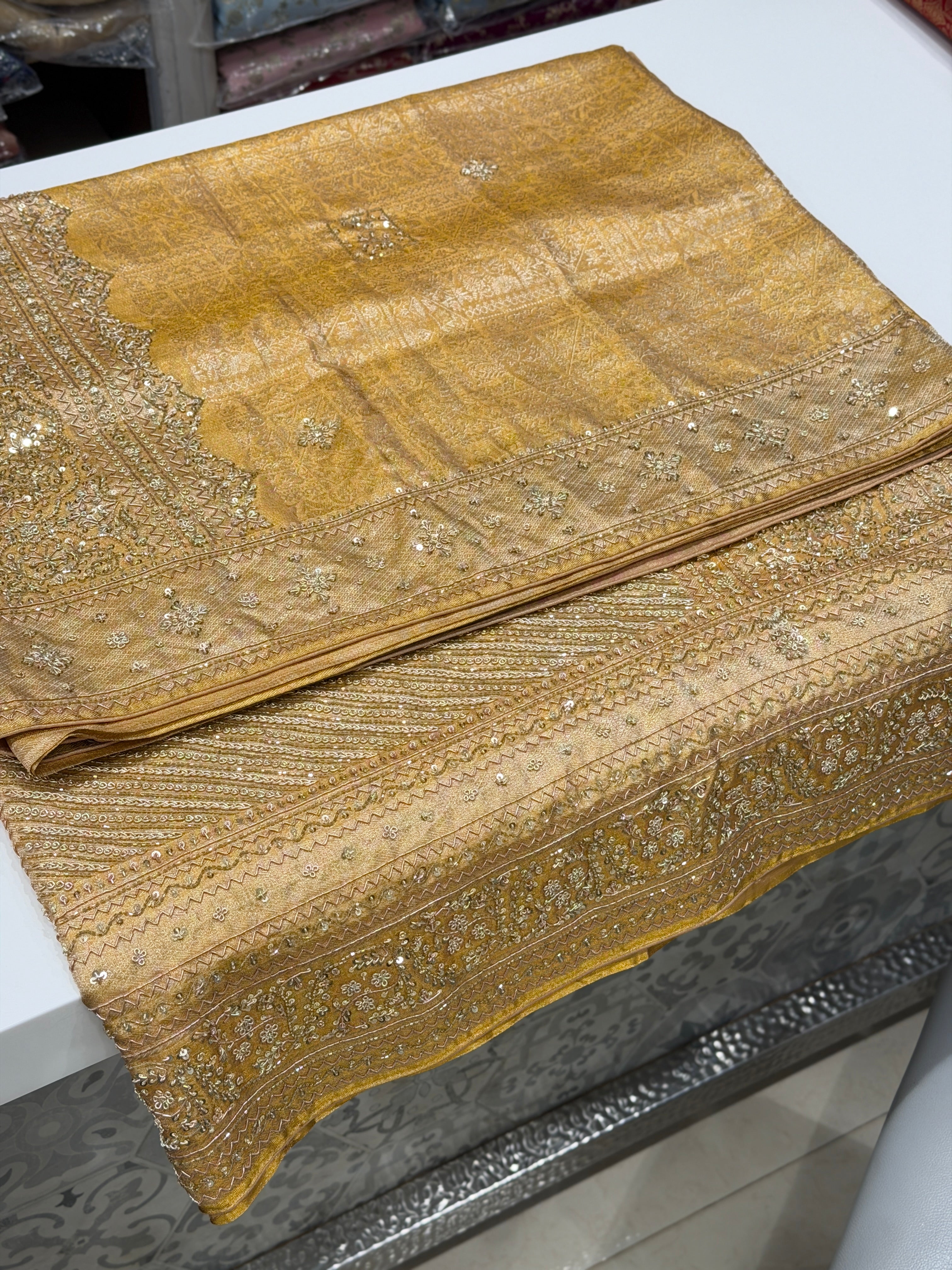 Gold Tissue Zardosi Kanjivaram Hand Embroidery Saree