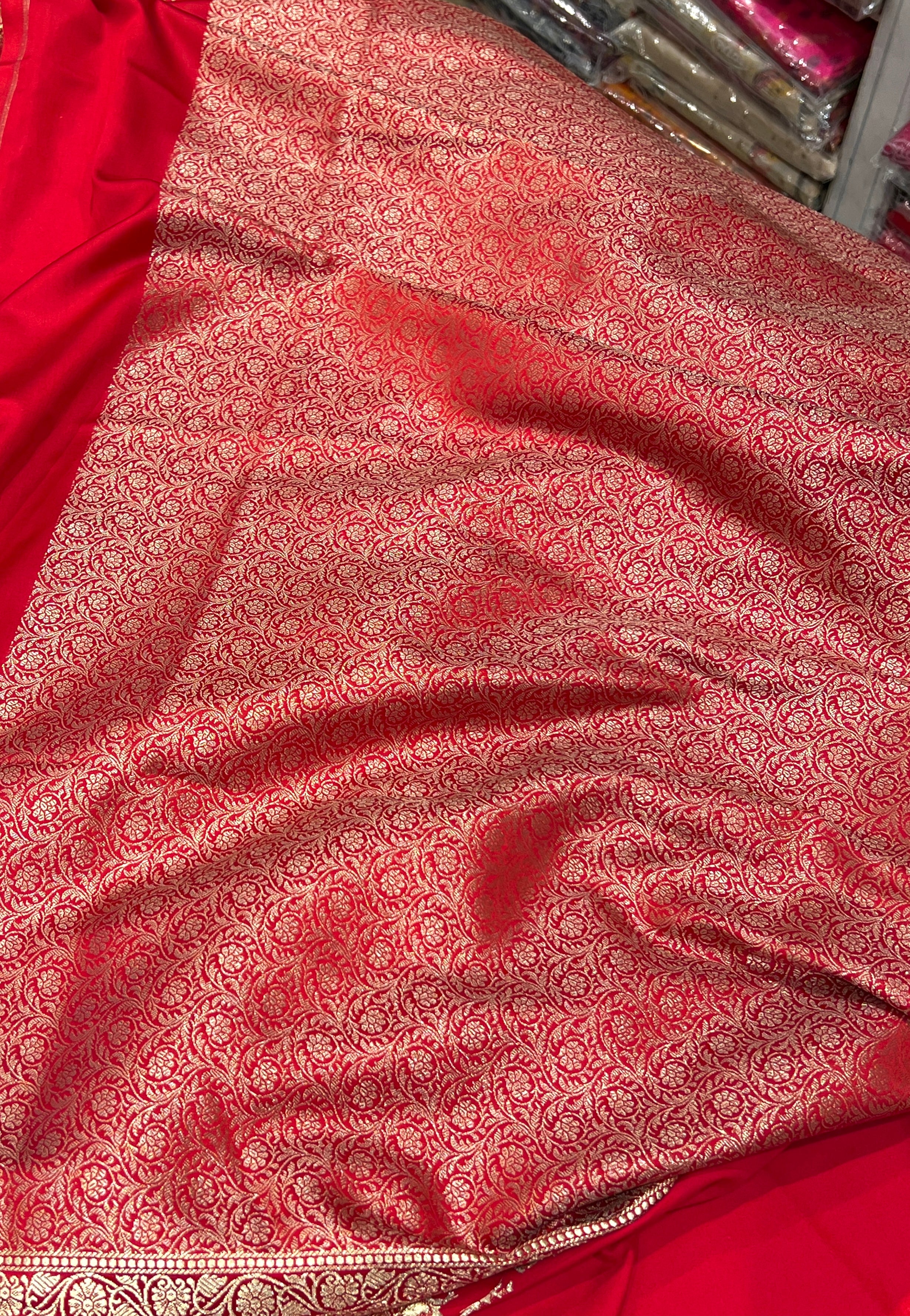 Red Banarasi Silk Anchor Jaal Saree