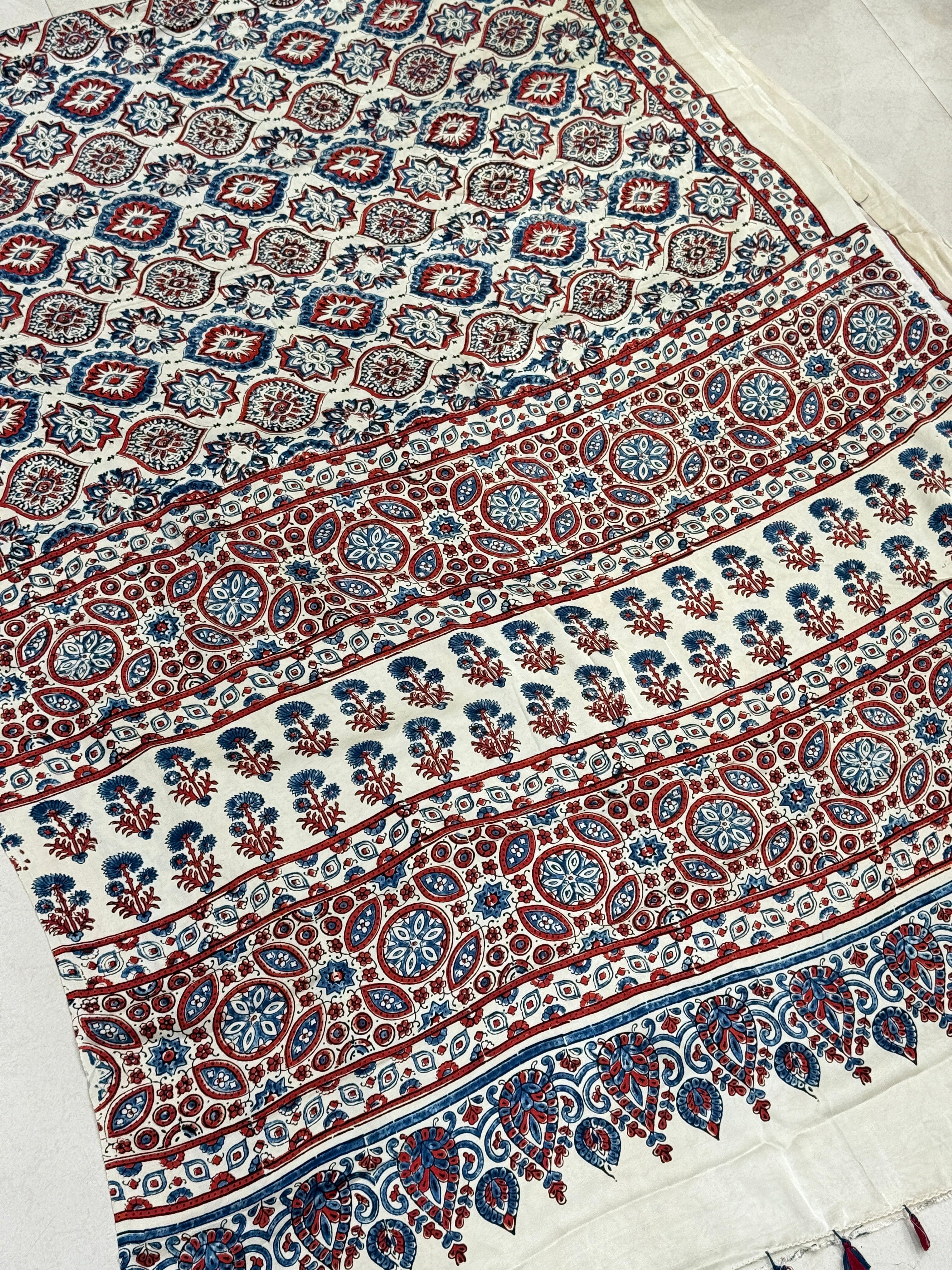 White Keri Jewelled Badam Butti Ajrakh Saree