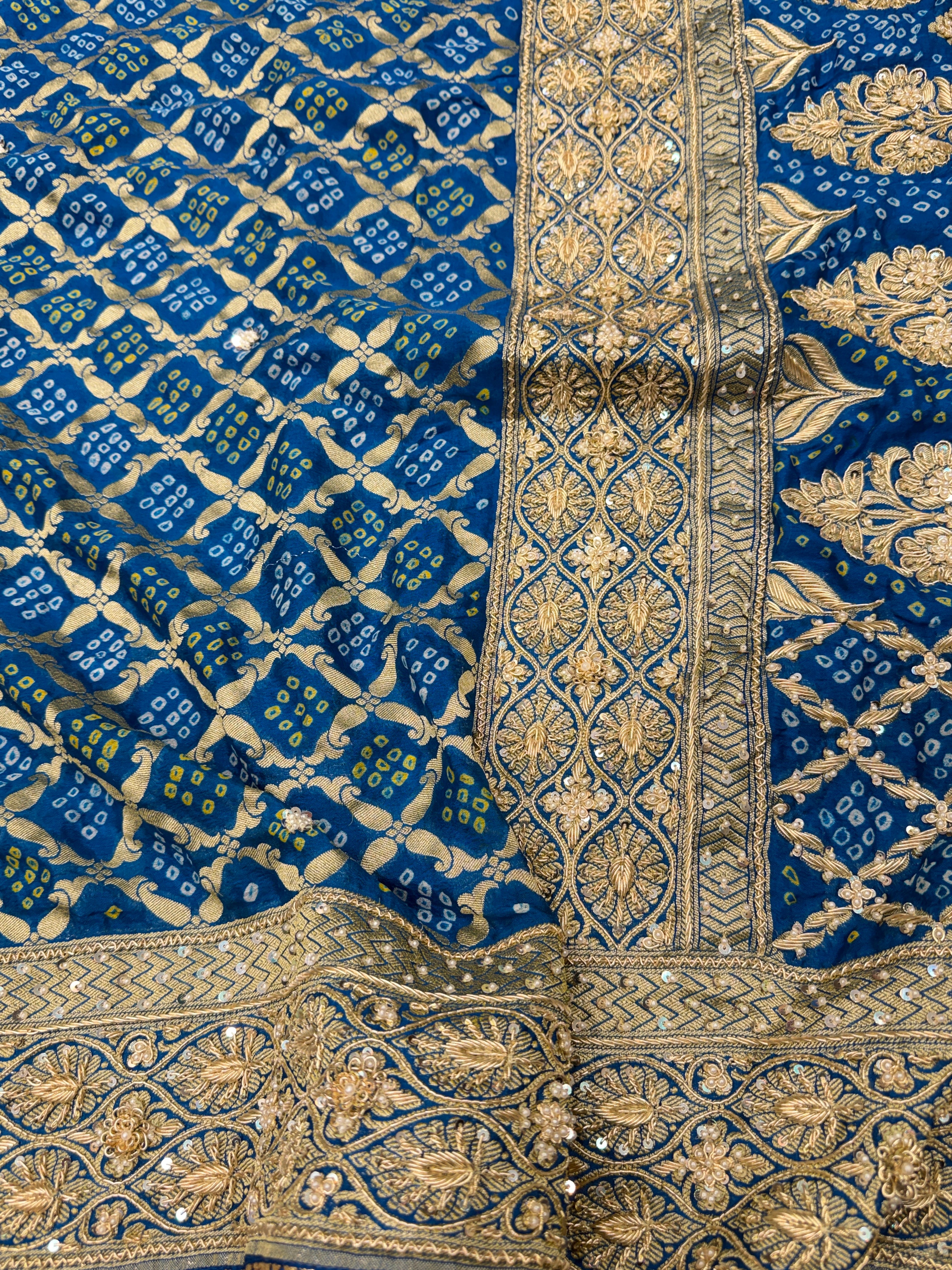 Blue Bandhej Zardosi Hand Embroidery Georgette Saree