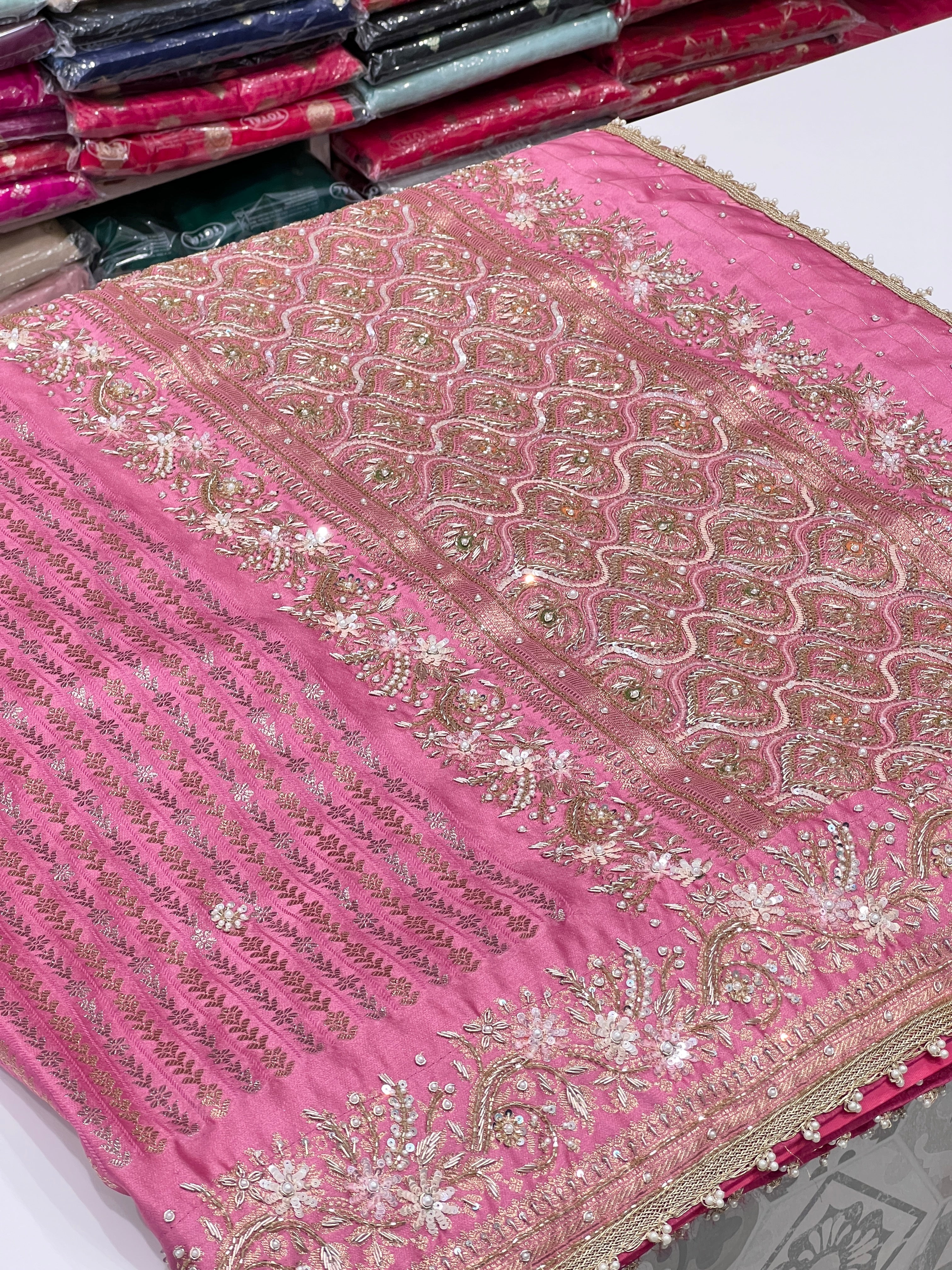 Pink Silk Banarasi Hand Embroidery Saree
