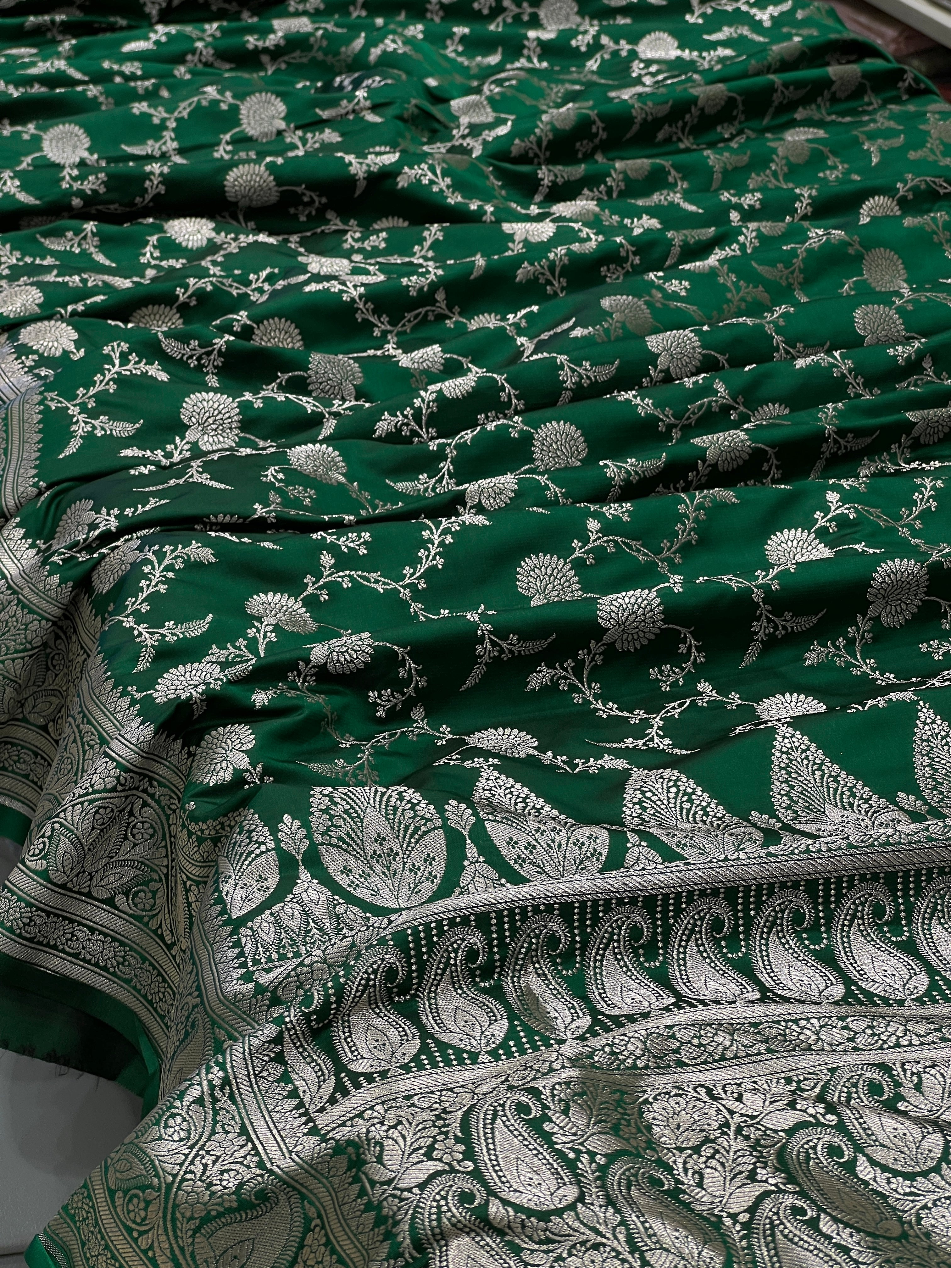 Green Banarasi Silk Jaal Saree