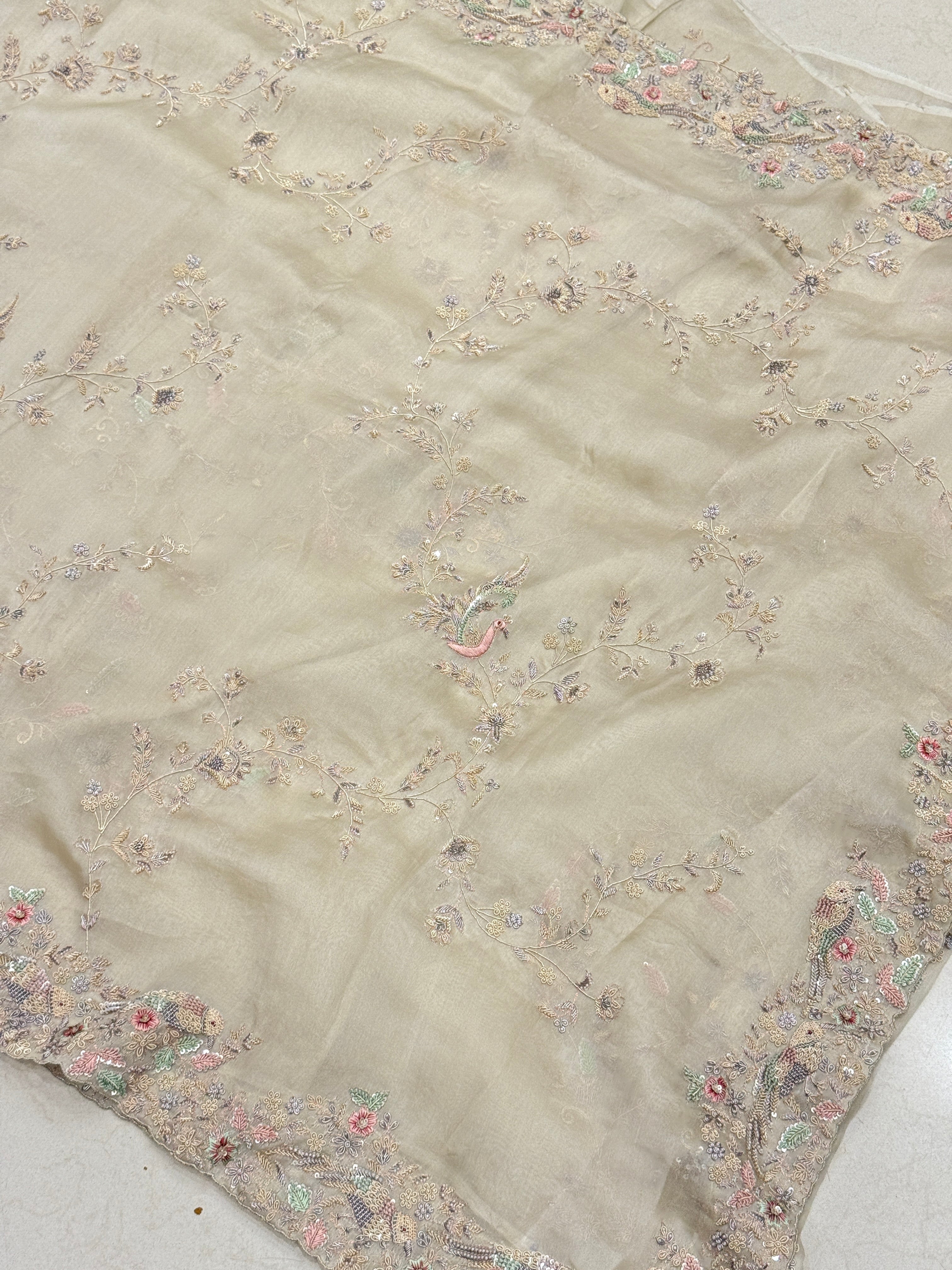 Pearl white Organza Zardosi Jaal Hand Embroidery Saree
