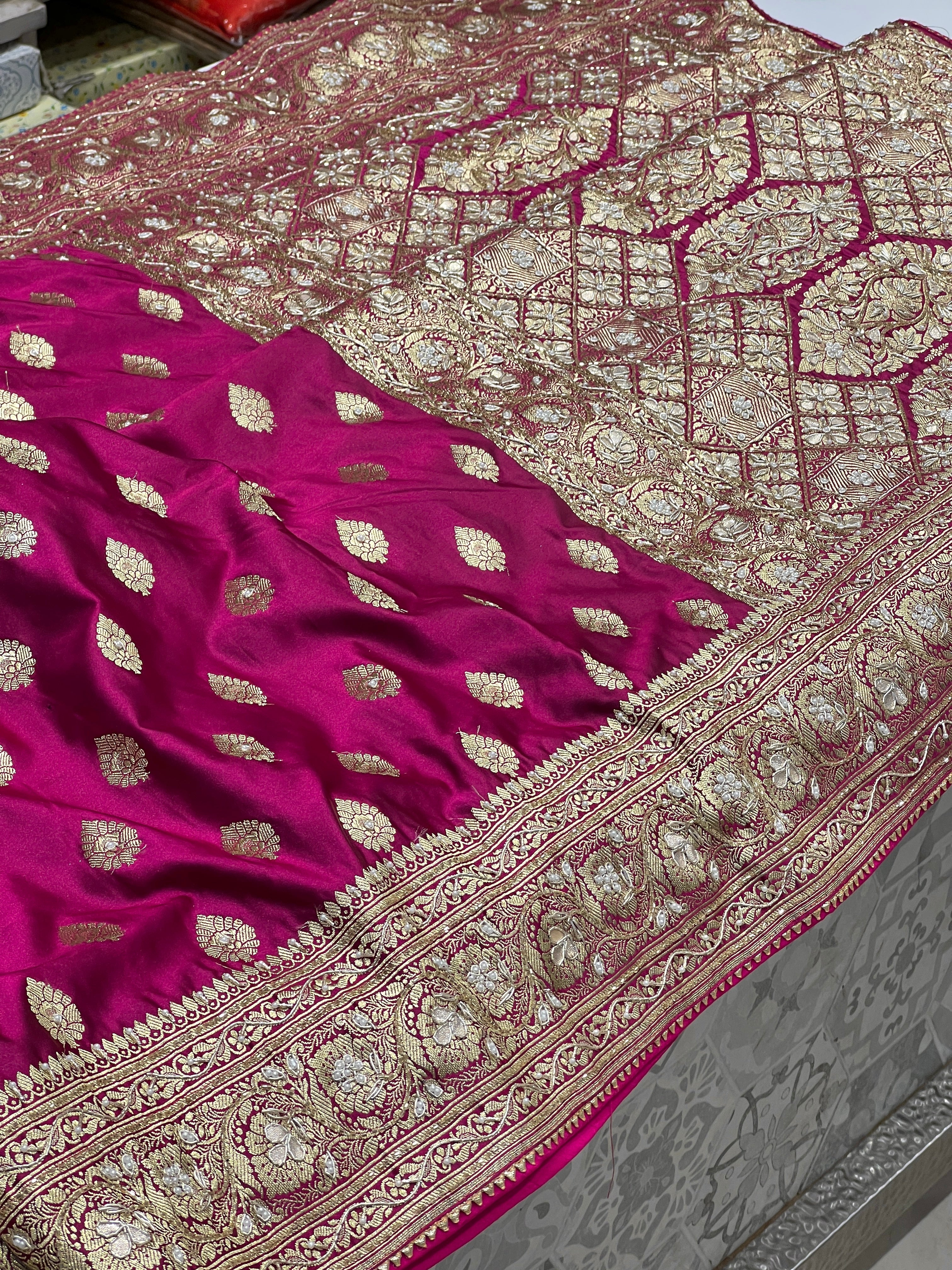 Wine Banarasi Silk Butti Hand Embroidery Saree