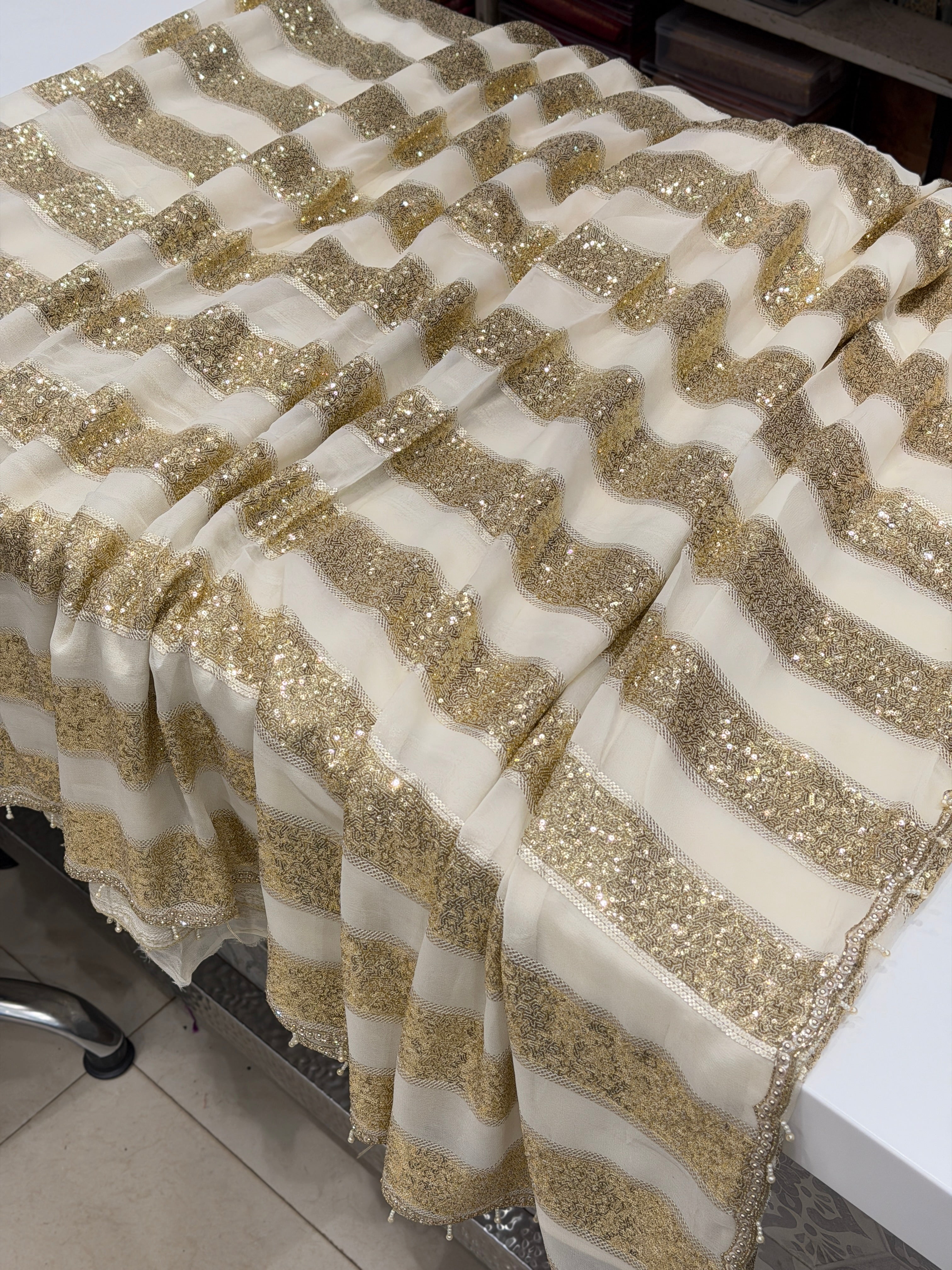 White Georgette Sequin Contemporary Saree