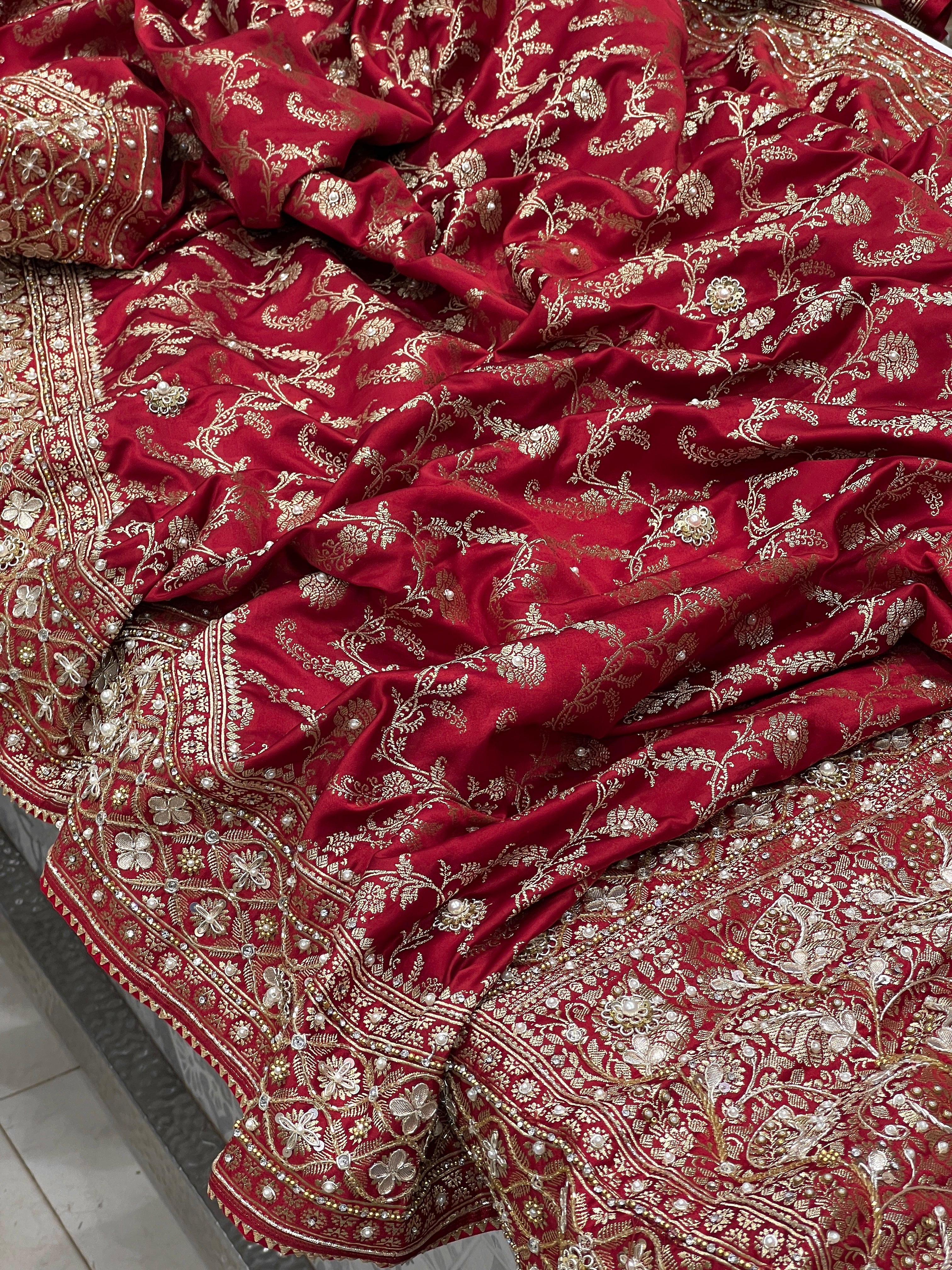 Maroon Banarasi Silk Weave Jaal Hand Embroidery Saree