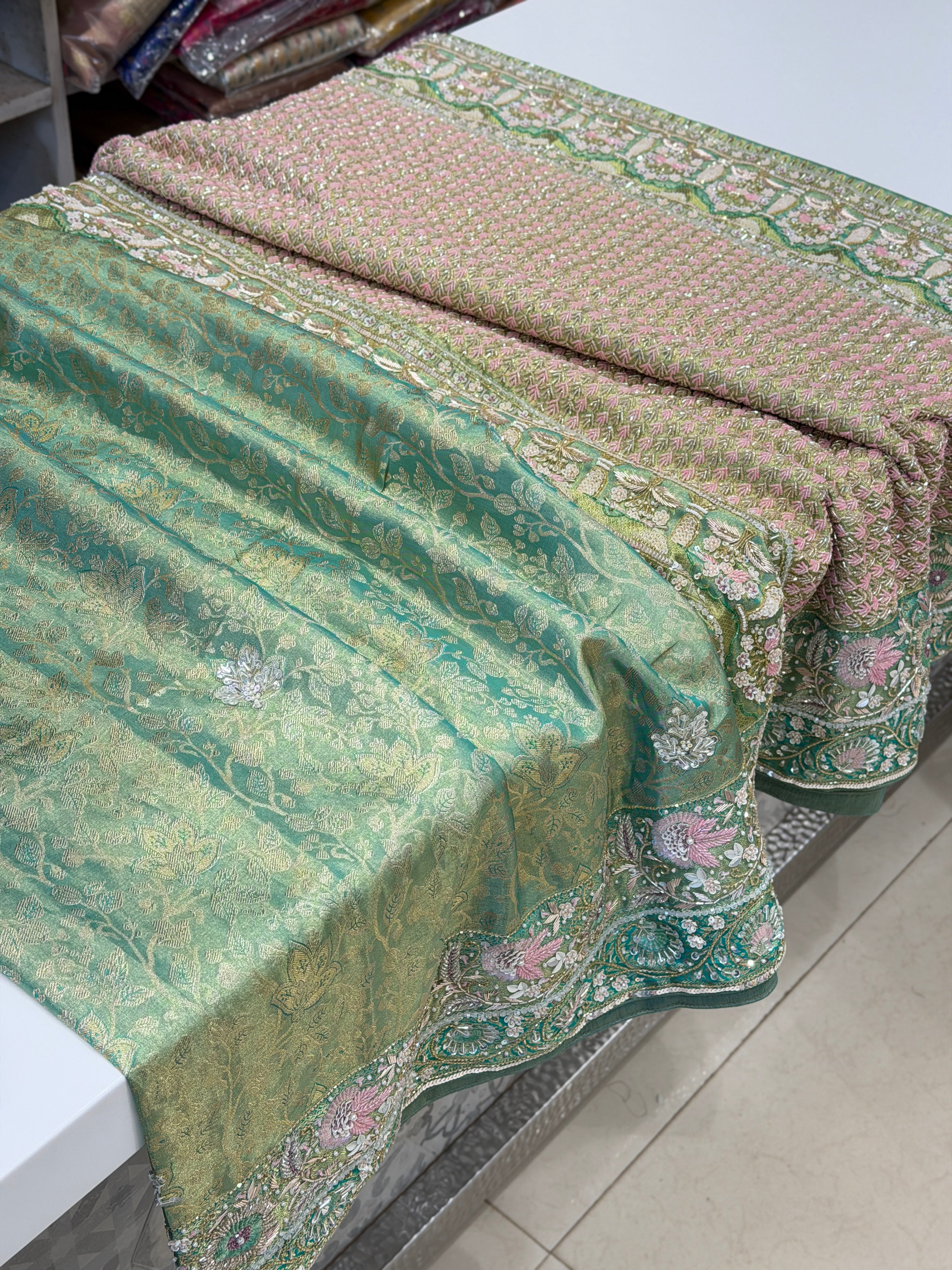 Green Floral Tissue Kanjivaram Hand Embroidery Saree
