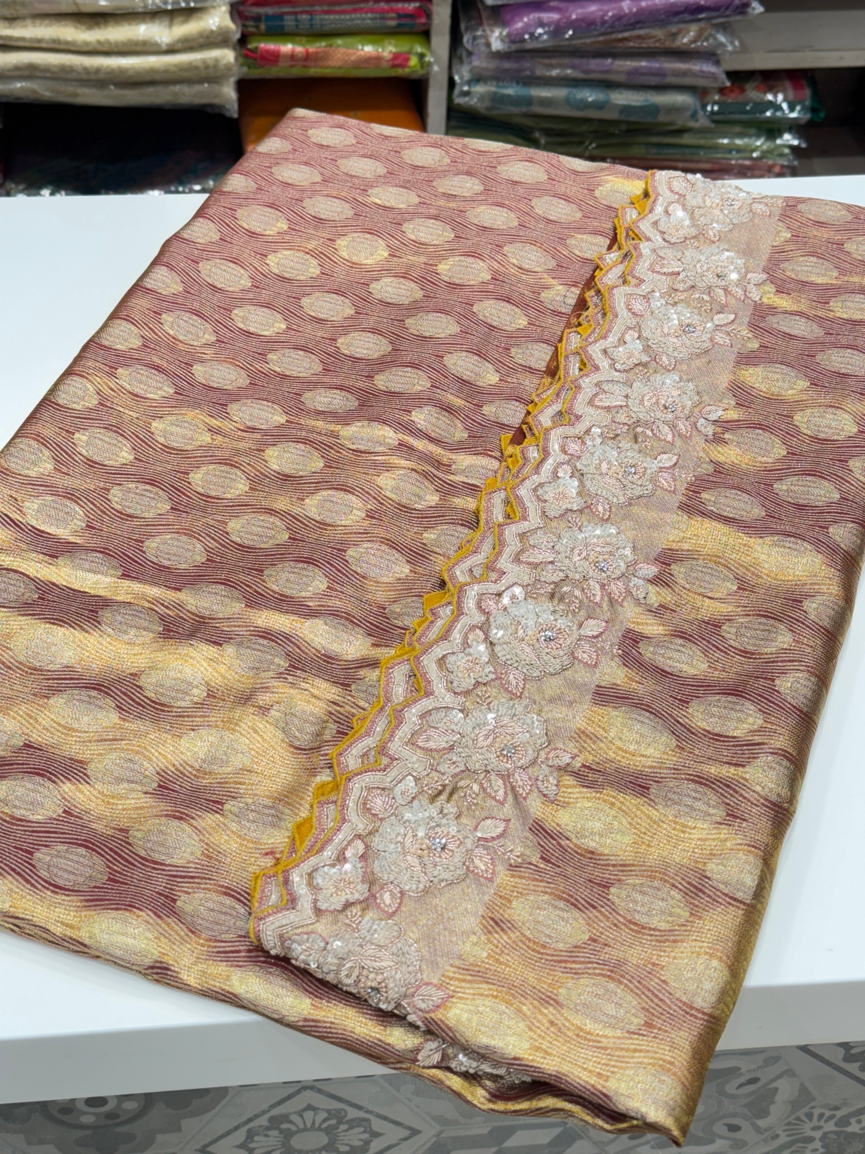 Rust Kanjivaram Hand Embroidery Saree