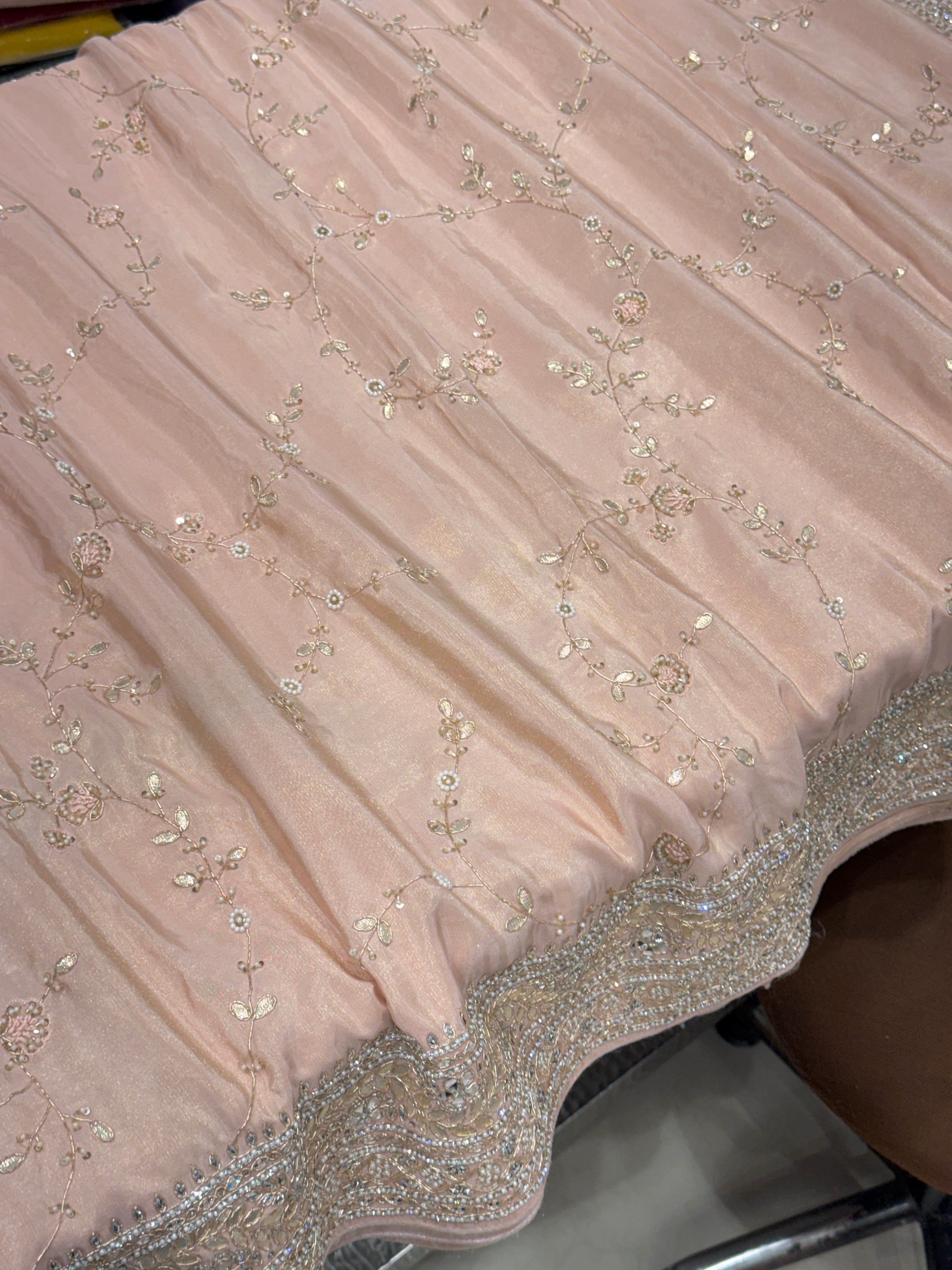 Pink Tissue Hand Embroidery Jaal Saree