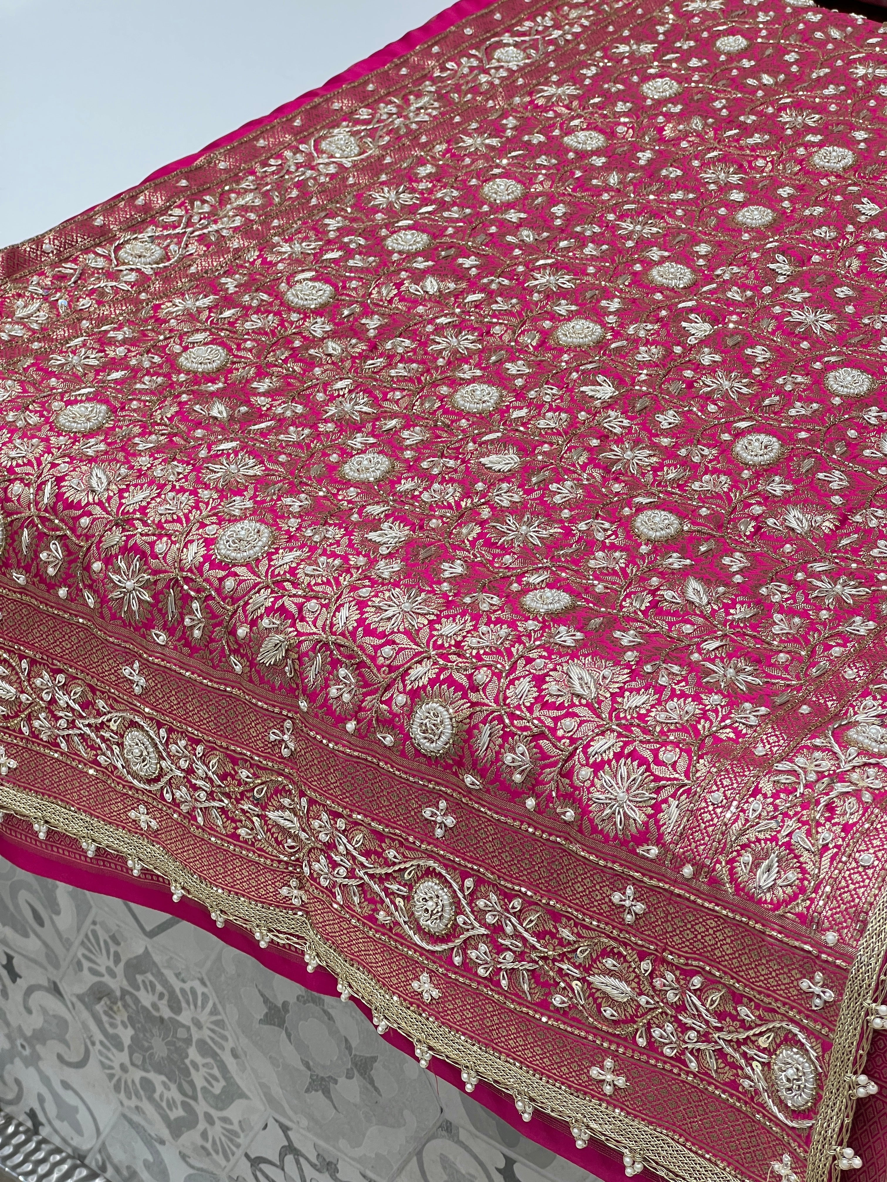 Rani Banarasi Buttis Hand Embroidery Saree