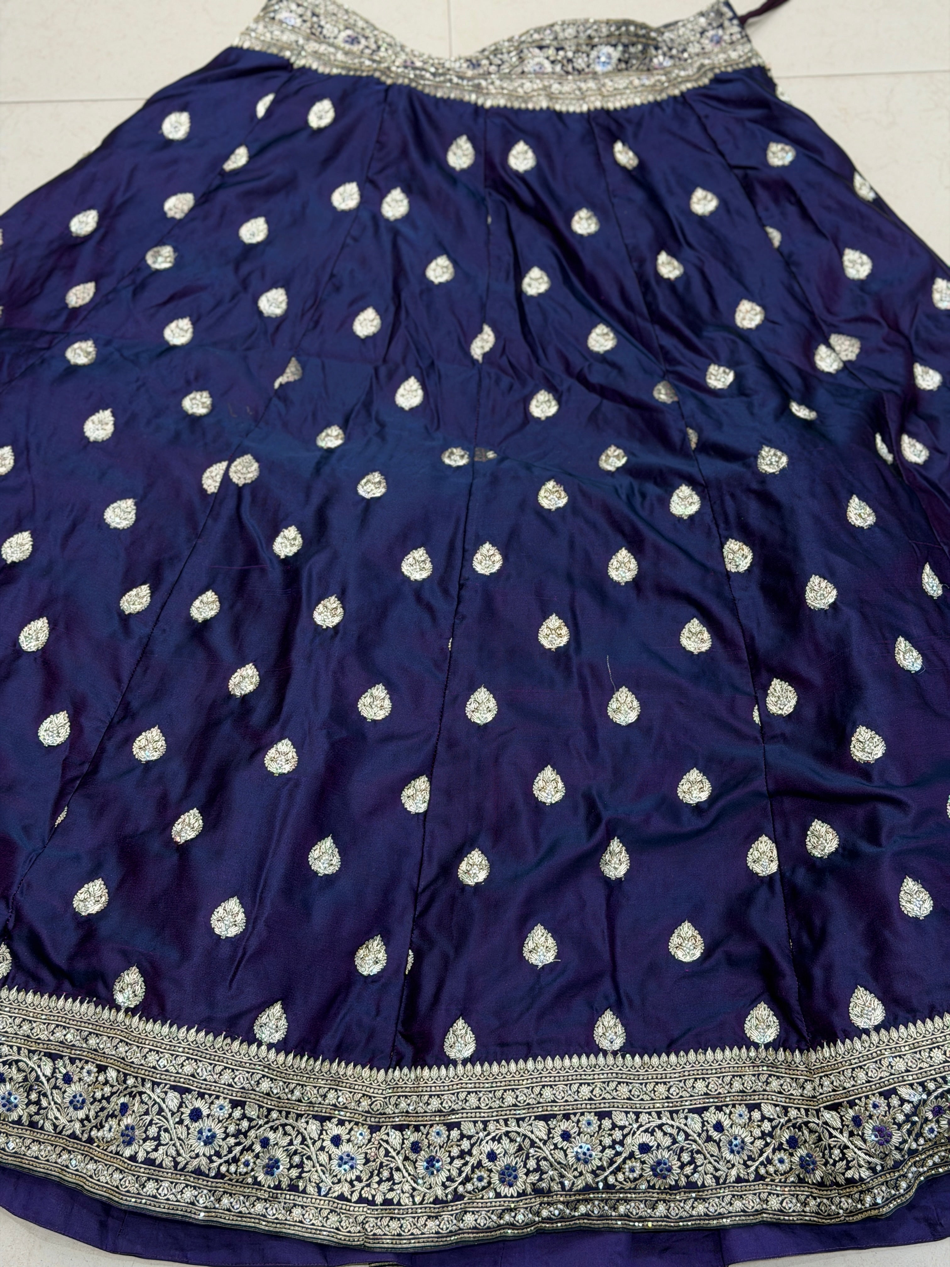 Cross Violet Banarasi Hand Embroidery Lehenga