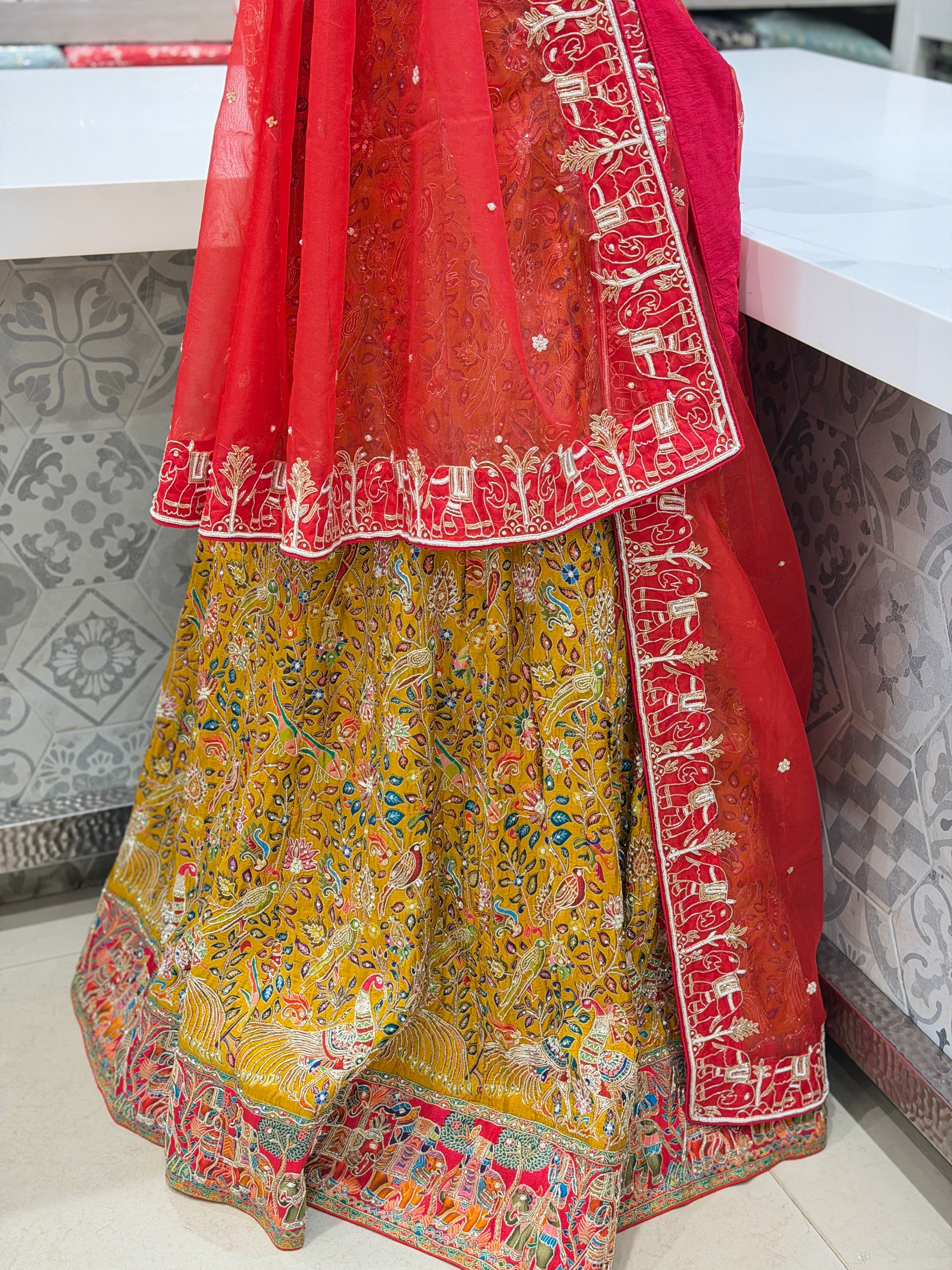 Yellow Pashmina Hand Embroidery Skirt and Dupatta Pair