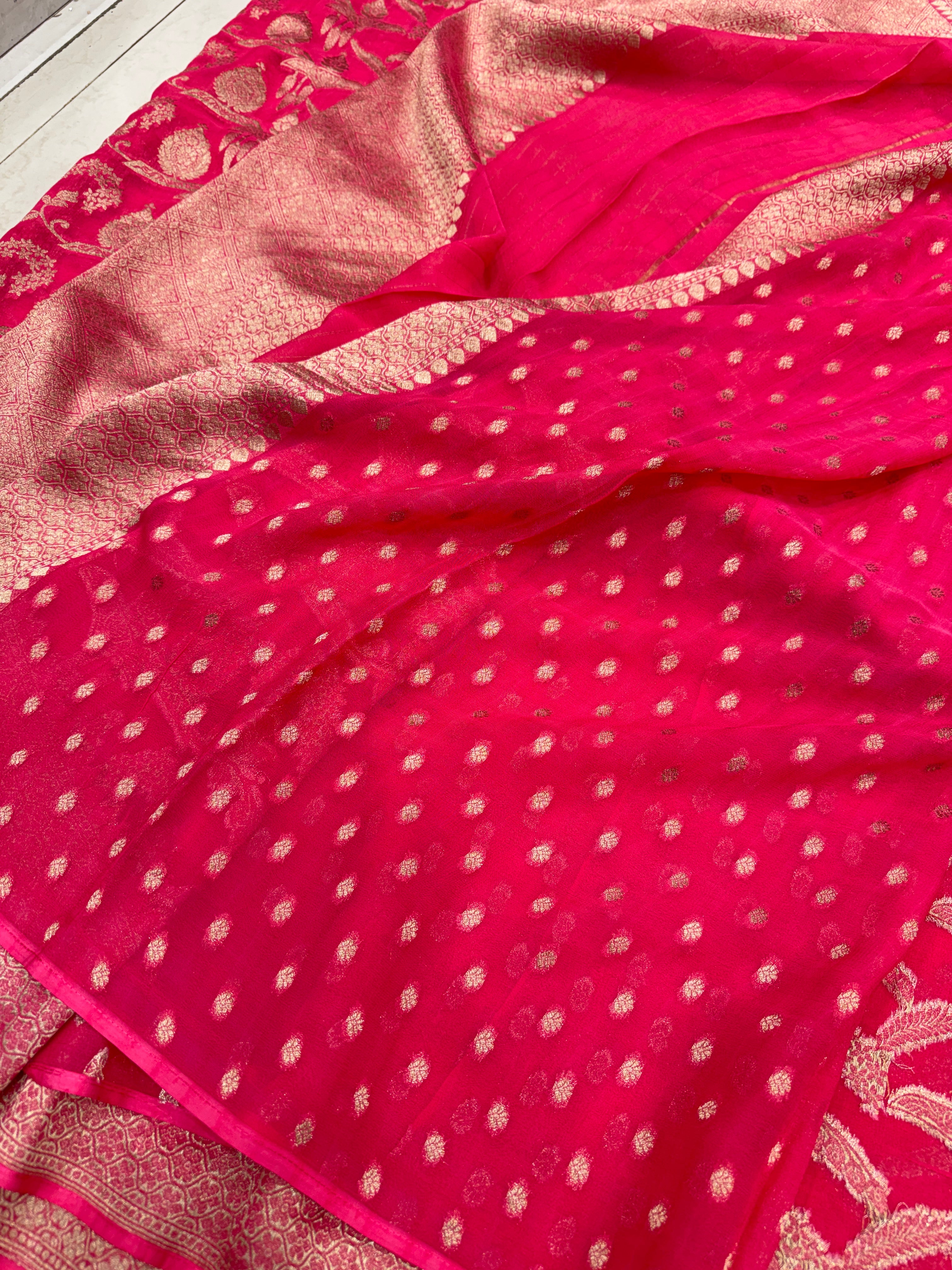 Aboli Pink Crown Jaal Banarasi Khaddi Georgette Saree