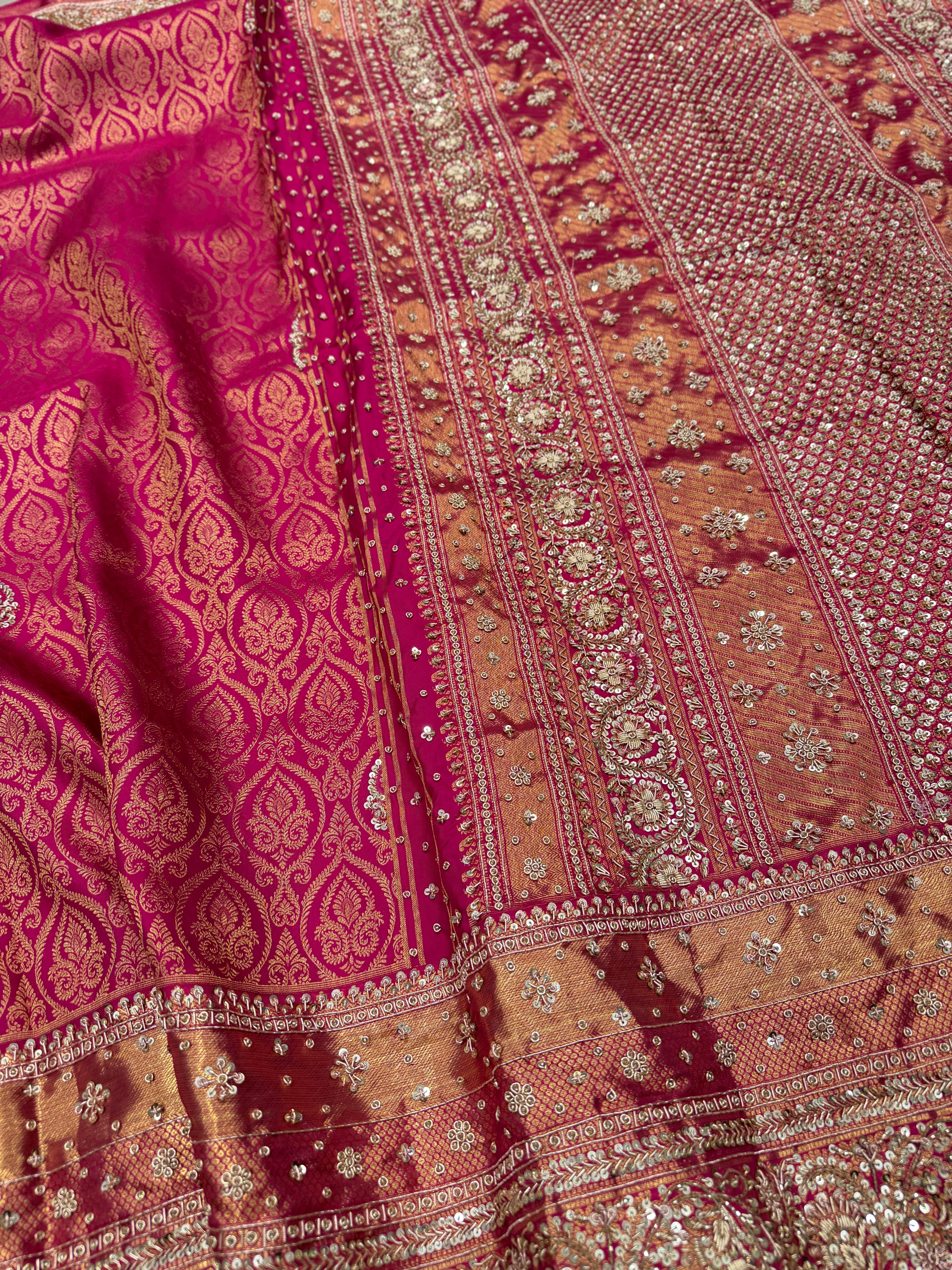 Rani Pink Keri Jaal Kanjivaram Hand Embroidery Zardosi Saree