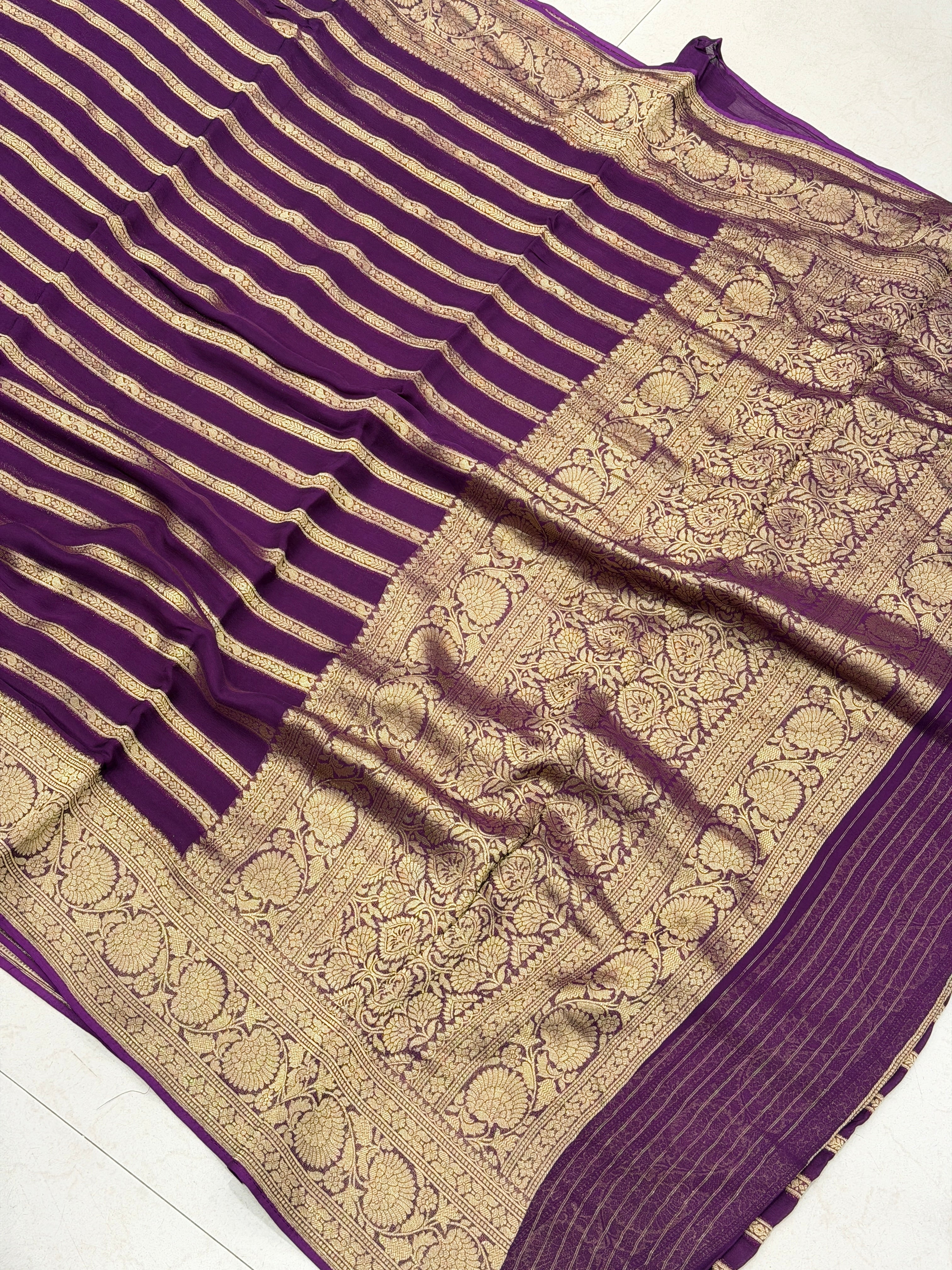 Wine Contemporary Leheriya Banarasi Khaddi Georgette Saree
