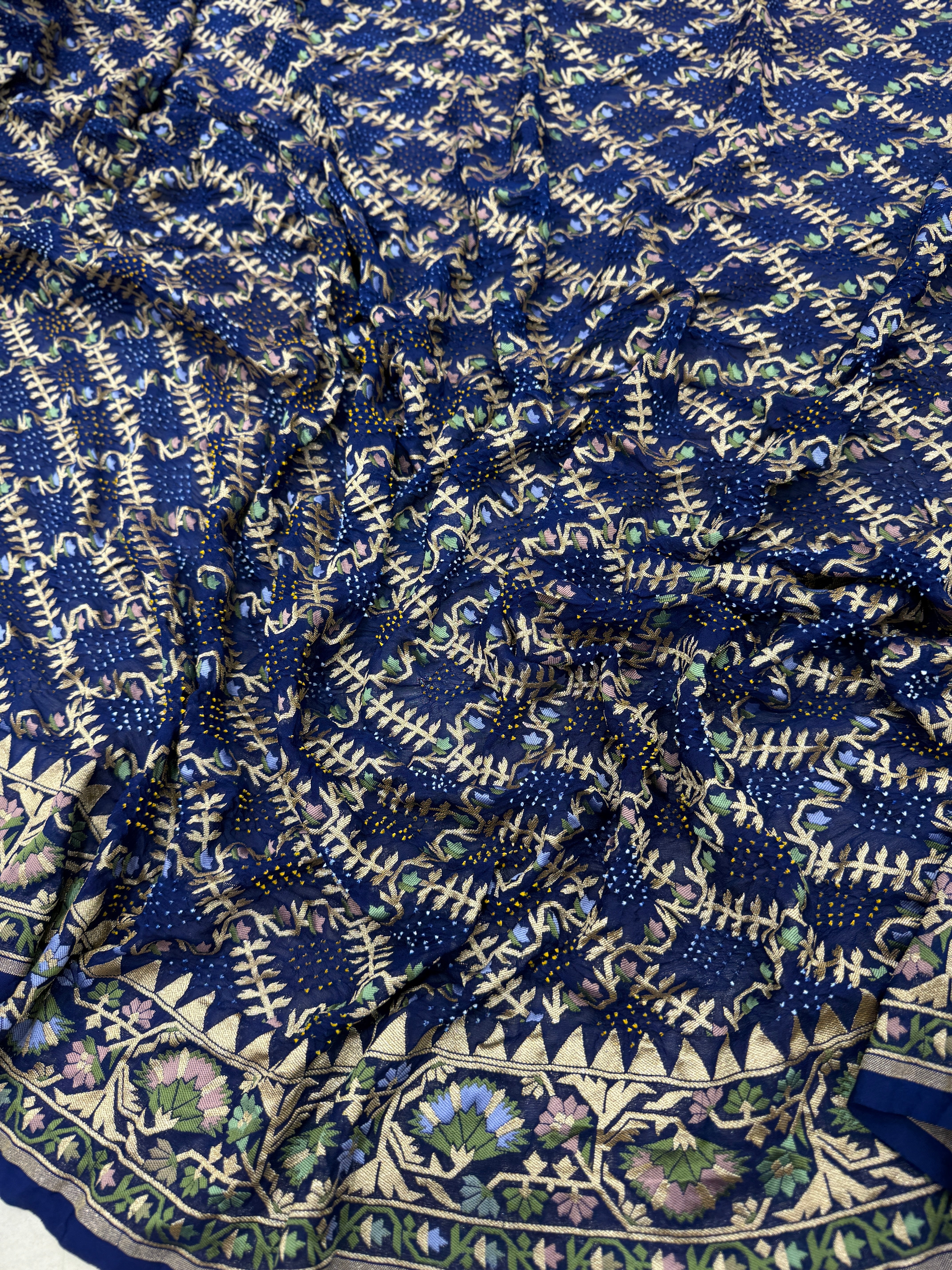 Blue Meenakari Rai Bandhej Floral Border Saree