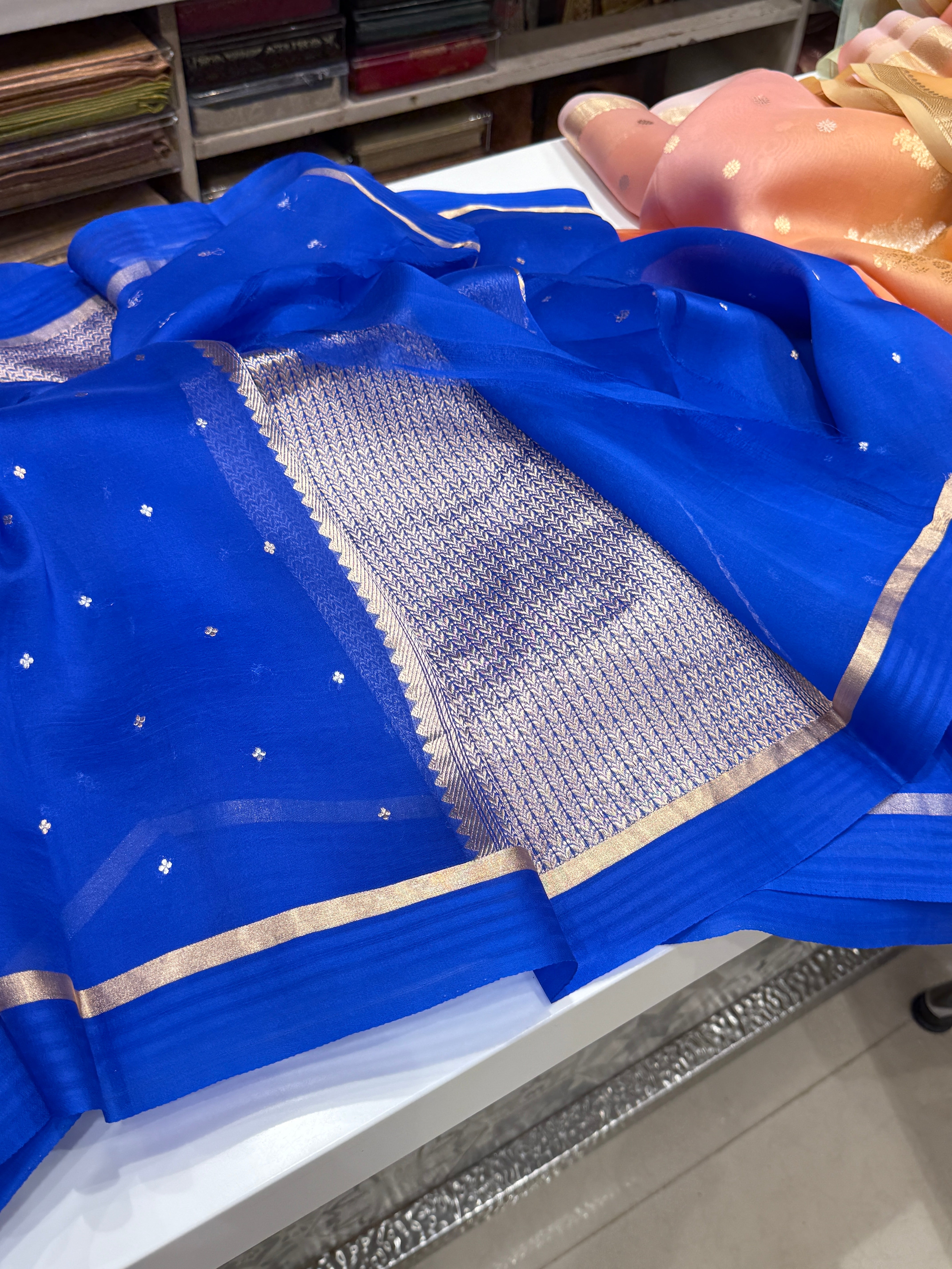 Royal Blue Banarasi Handloom Kora Saree