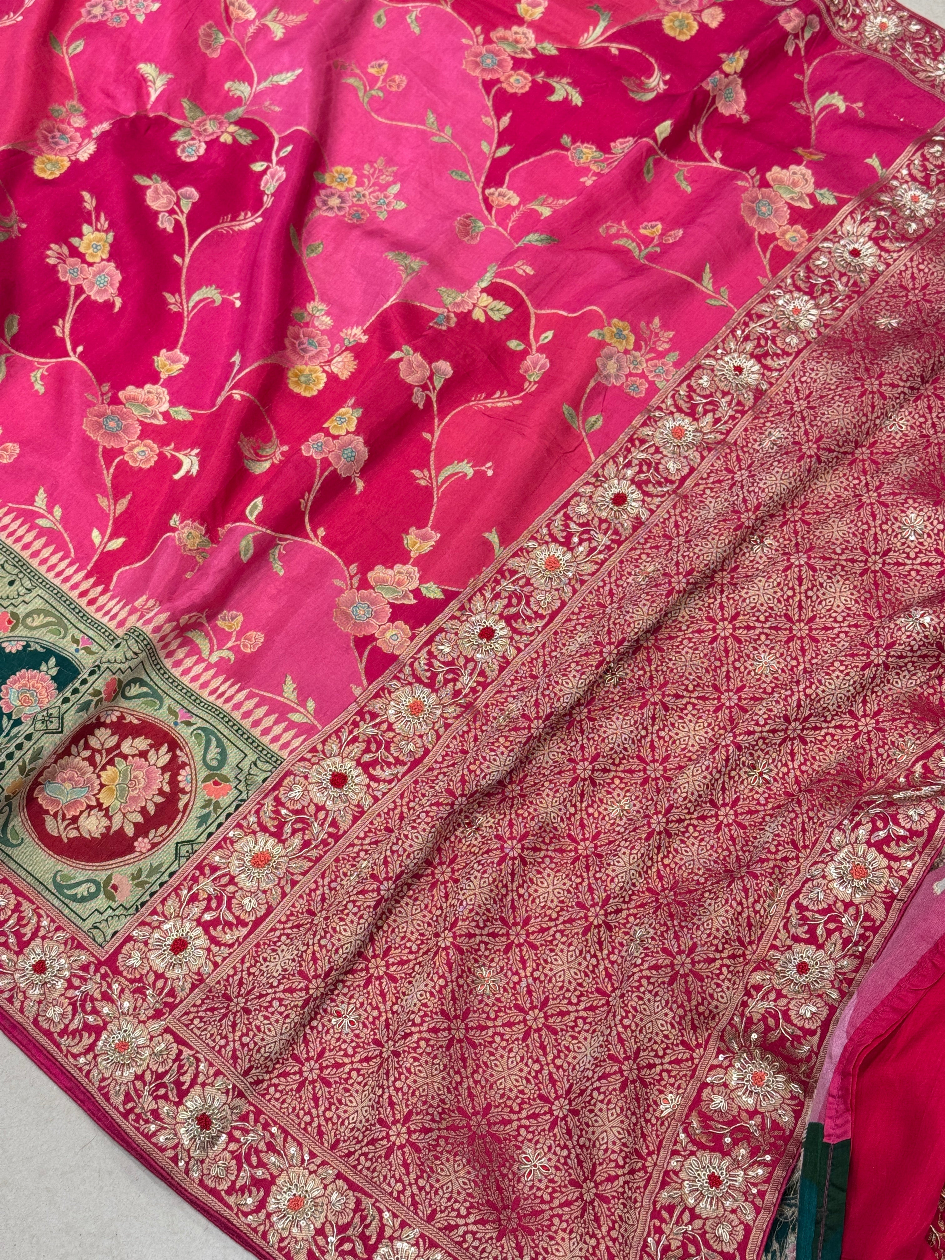 Banarasi Munga Rangkat Zardosi Saree