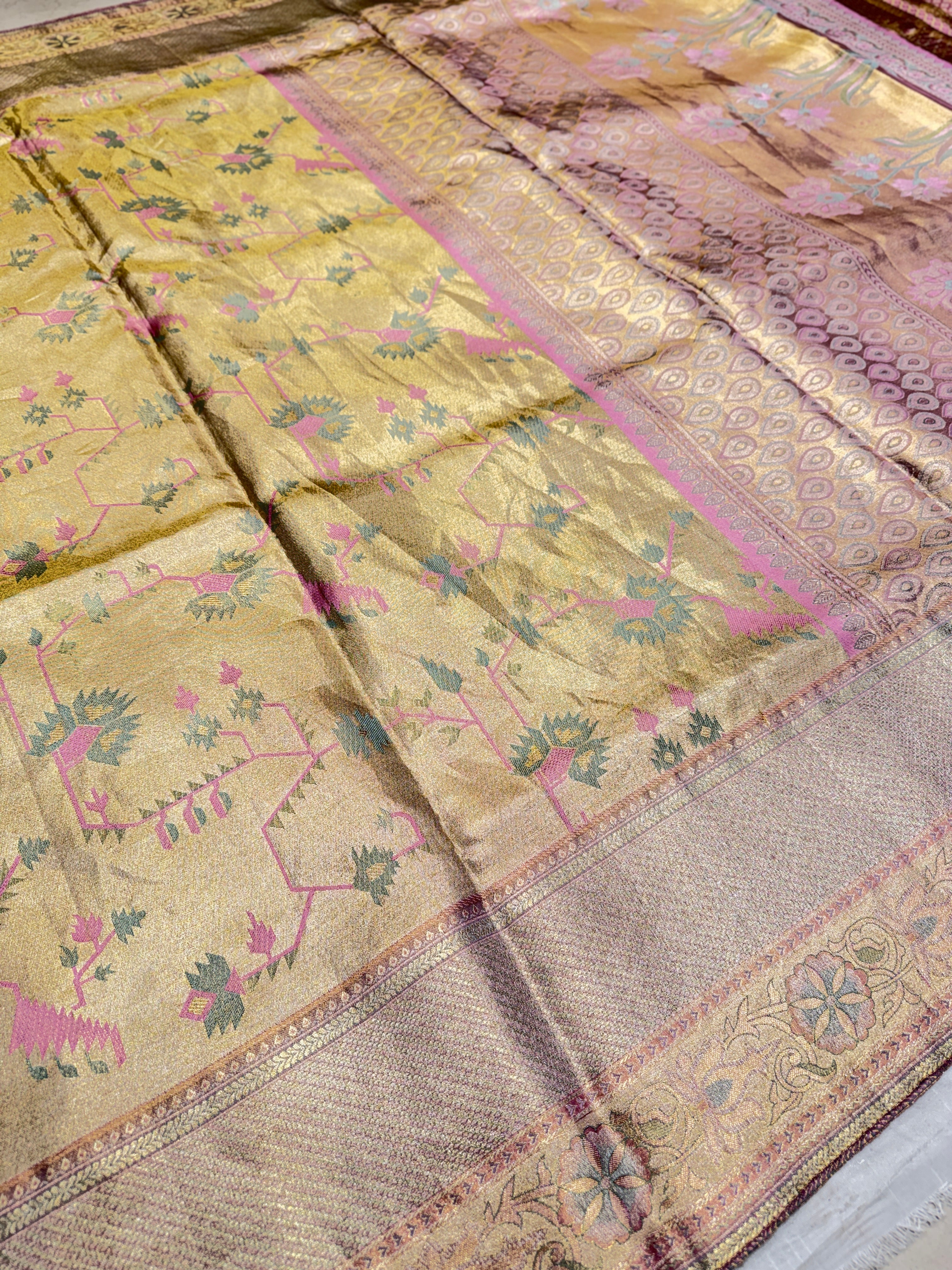 Pink Paithani Weave Handloom Kanjivaram Tissue Silk Saree