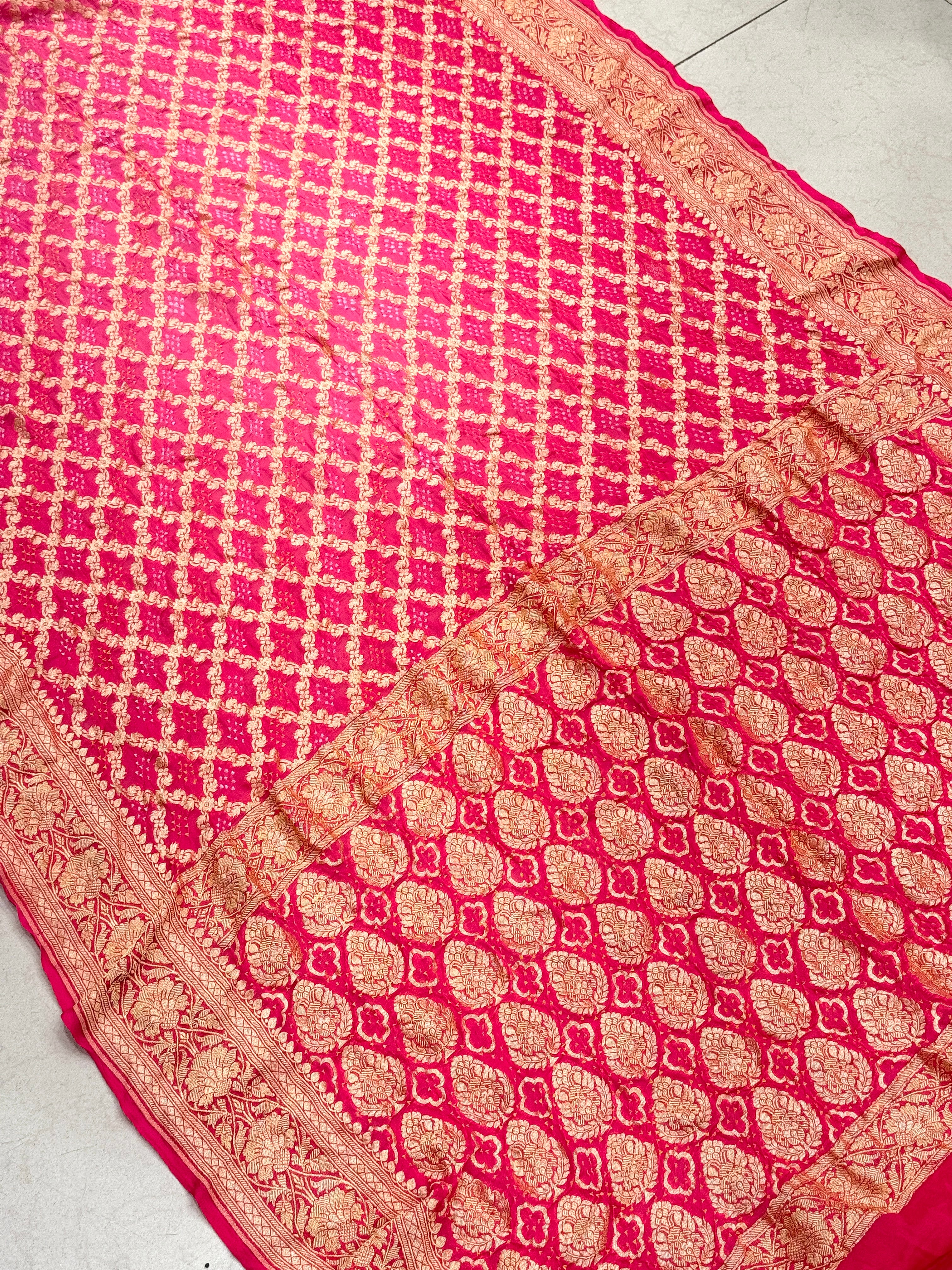 Shaded Pink Peach Bandhej Bandhini Saree