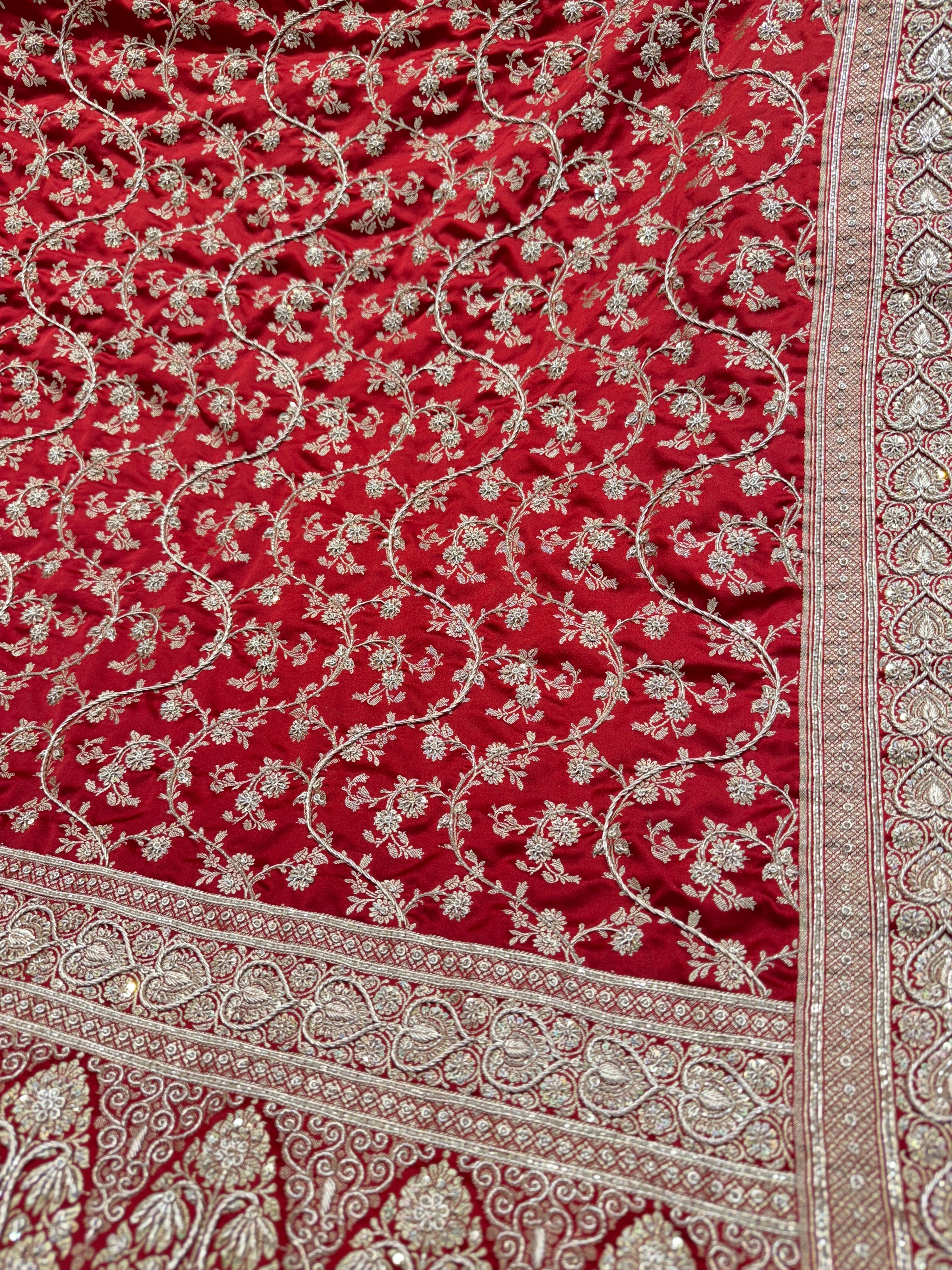 Red Banarasi Zardosi Jaal Saree