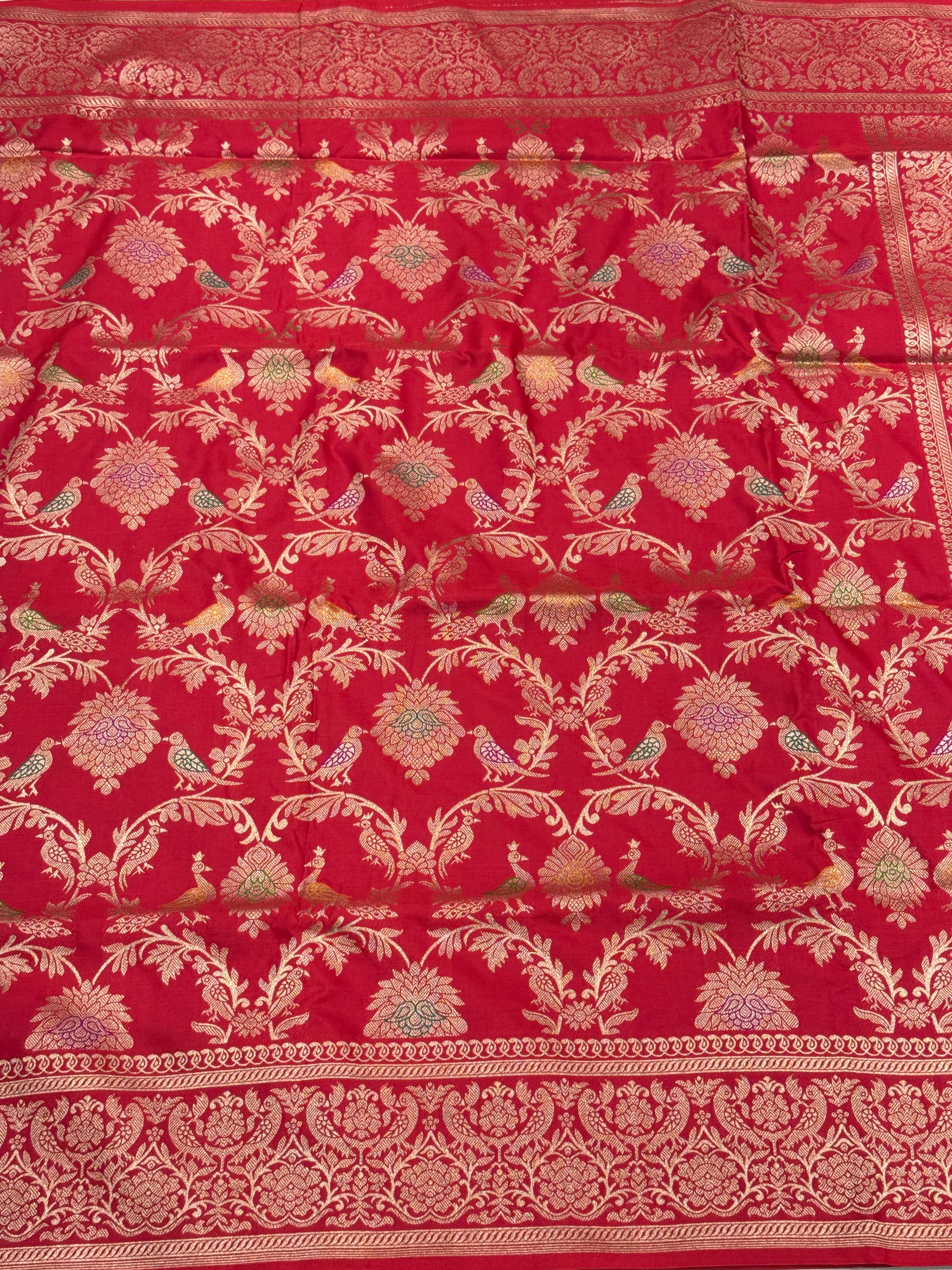 Red Duck Parrot Butta Banarasi Silk Saree