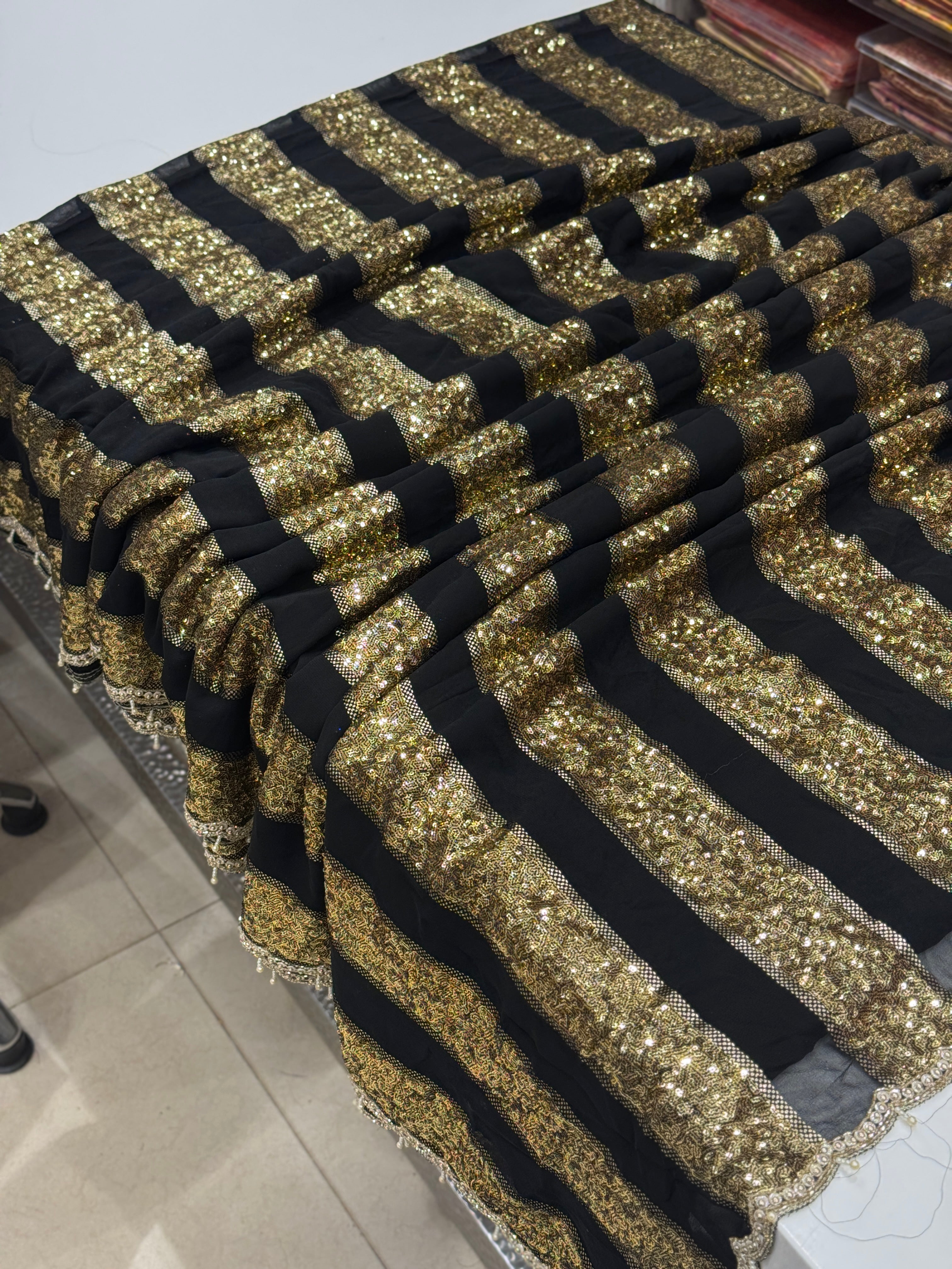 Black Georgette Sequin Contemporary Saree